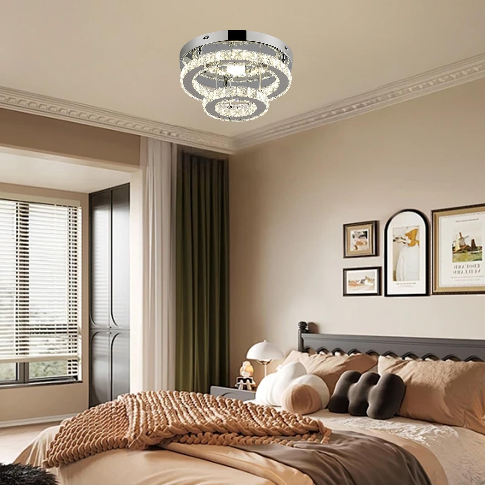 Rheafon Crystal Ceiling Light Modern Round Crystal Chandeliers With Remote Control 2 Layers Flush Mount Led Ceiling Light Fixtur