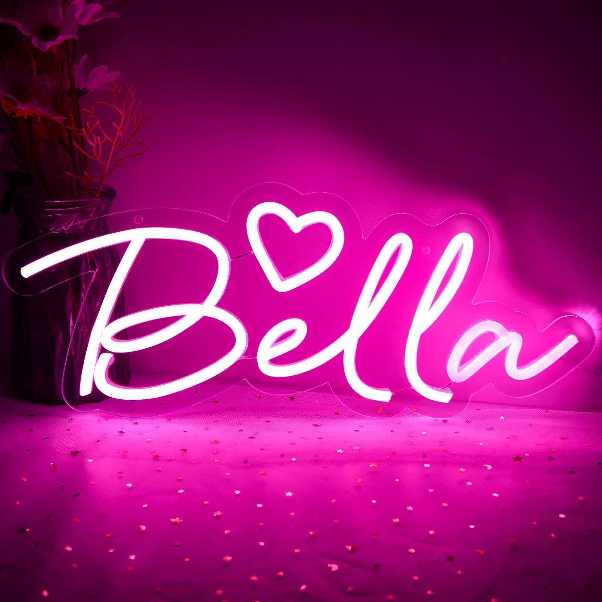 attneon Large Bella Neon Sign for Wall Decor, LED Customizable Light, 16.1x6.5 inches, Acrylic, Model JTLD500
