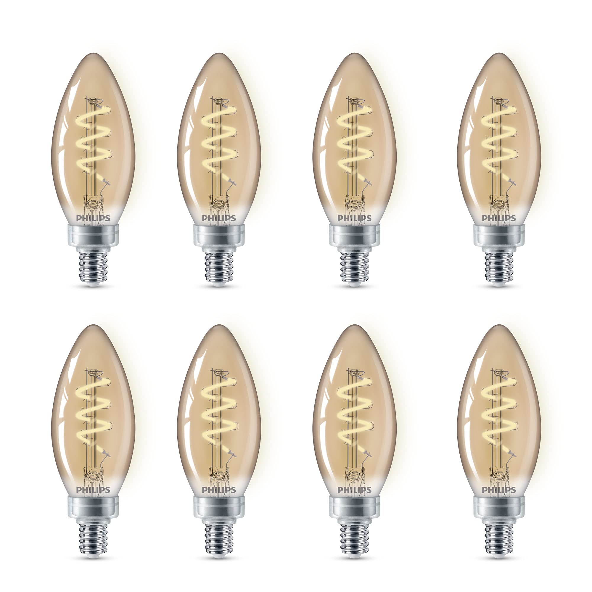 Philips LED Vintage Amber B11 Bulbs, Dimmable, Eyecomfort, 225 Lumen, 3.5W=25W, E12 Base, 8-Pack, Model
