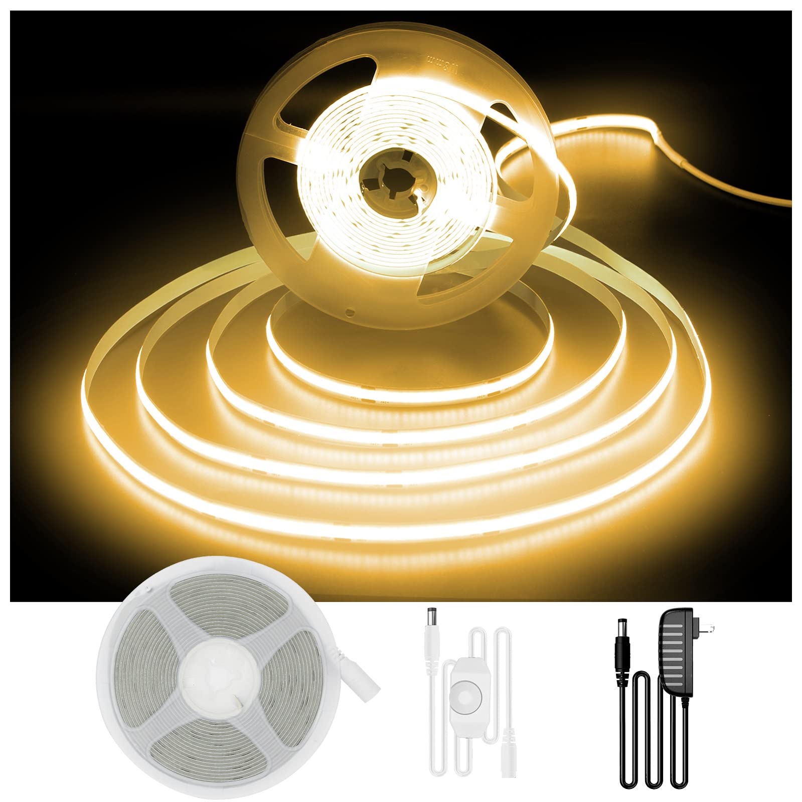 DAYBETTER COB LED Strip Lights, Dimmable 3000K, 16.4FT Warm White, Model DBCOB05WWUS, 1600 LEDs for Bedroom, Kitchen,