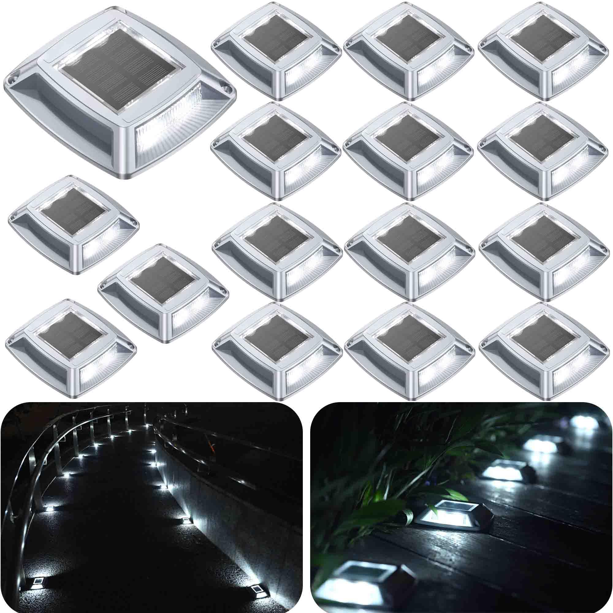 Sunflickt Solar Dock Lights Driveway Deck Lights, 16-Pack Outdoor Marine Lights Solar Powered Ip68 Waterproof For Pathway Walkway Step Stair Pool Marking Warning (White)