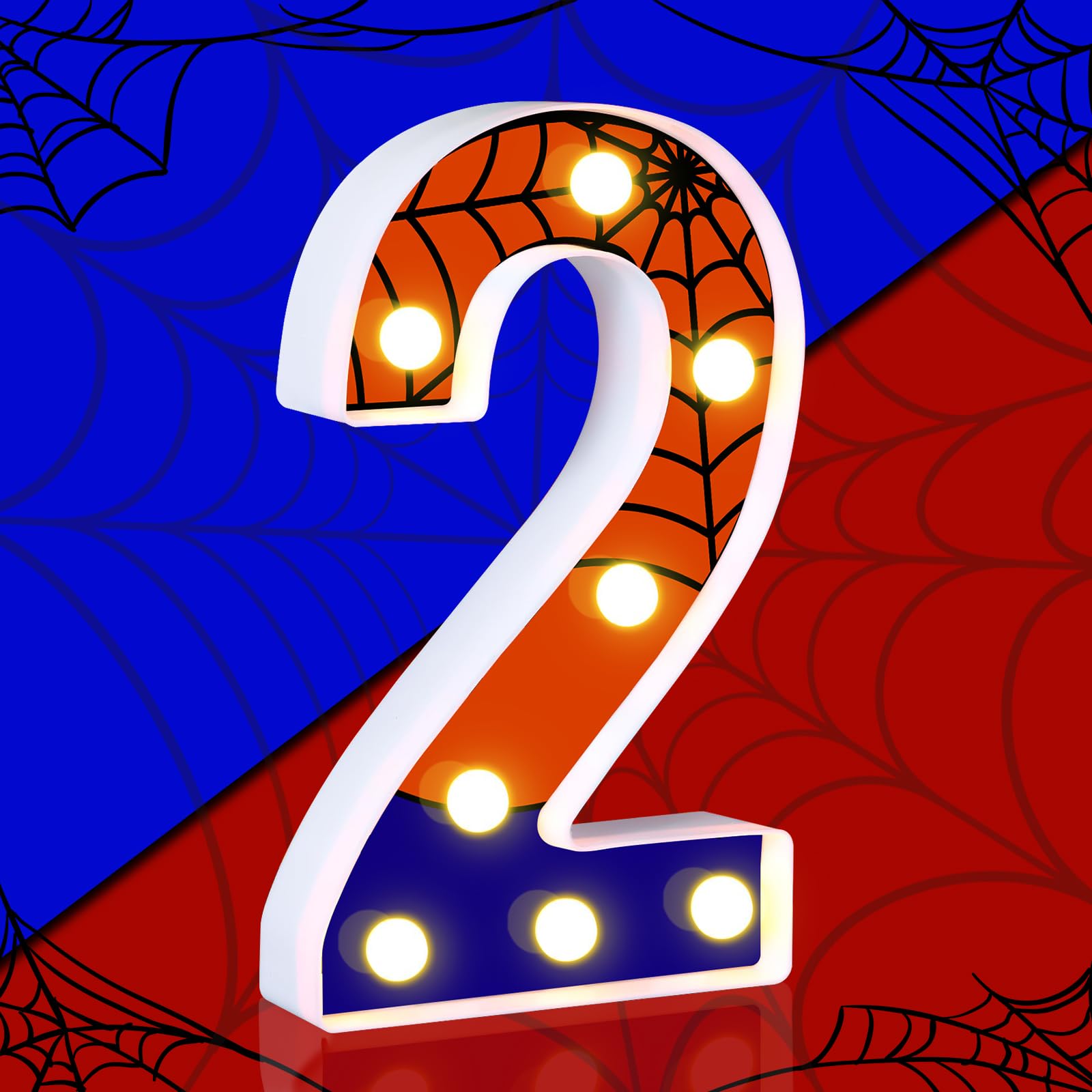 Axbmm 8.5" Spider Light Up Numbers Spider Birthday Decorations Happy Birthday Light Up Sign Night Light For Spider Decorations Spider Party Favors Spider Birthday Party Supplies (Number 2)