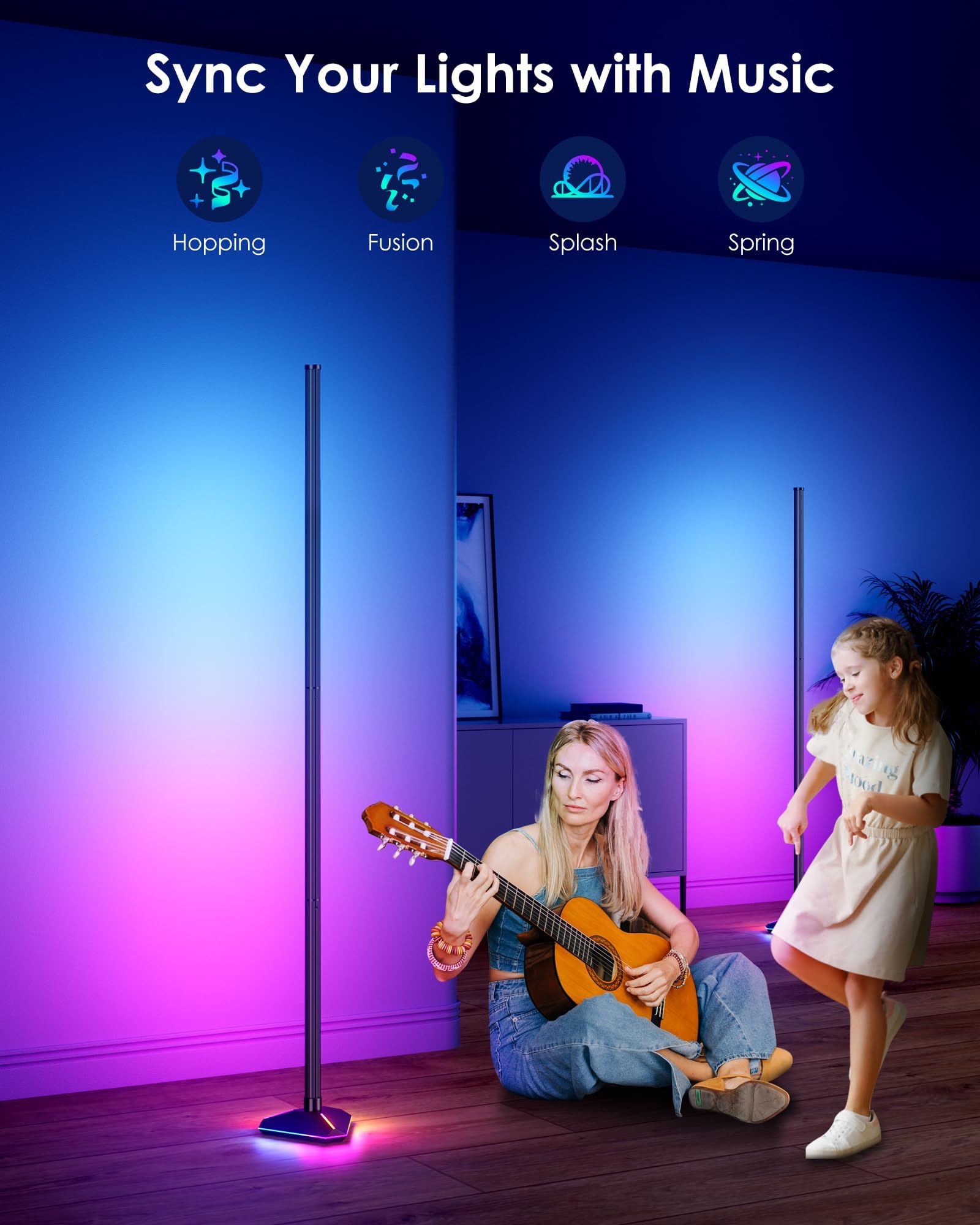 YIKBIK 2PCS RGB+IC LED Floor Lamp, 50" Smart Color Changing Light, Aluminum Base, Music Sync, Modern Design for Bedroom & Living Room