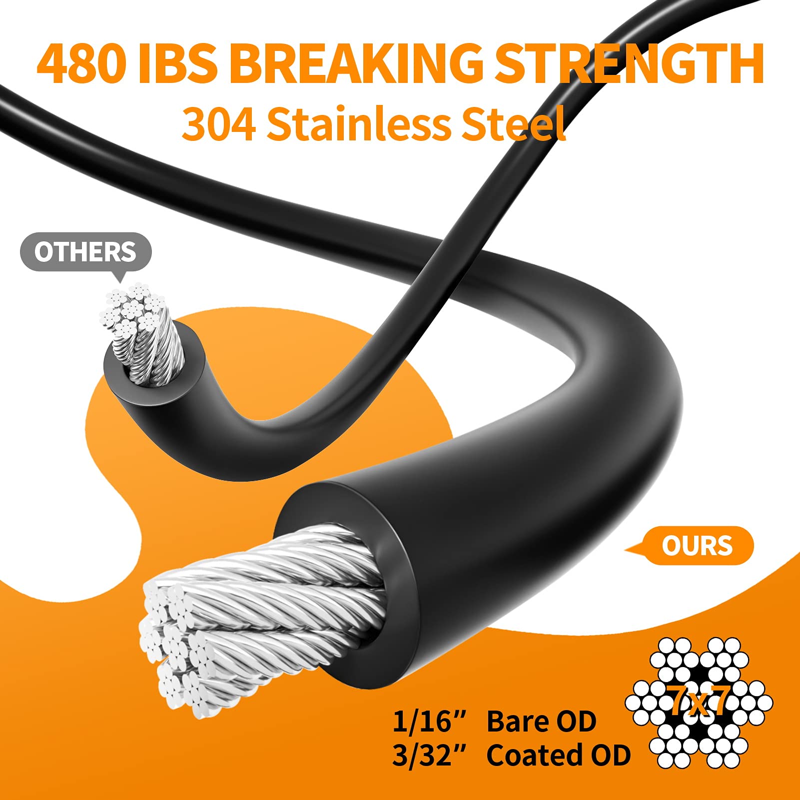 Keeimp String Light Hanging Kit,164 Ft Nylon Coated Stainless Steel 304 Wire Rope, String Lights Suspension Kit,Outdoor Light Ha
