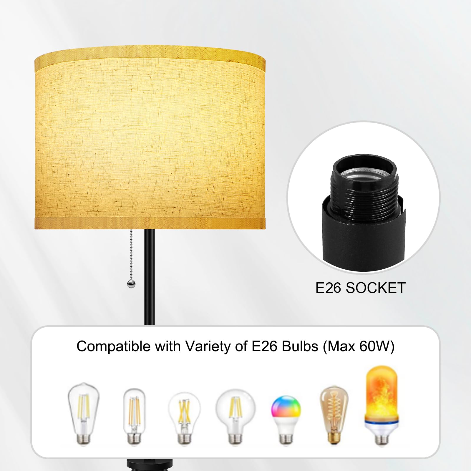 Boostarea Floor Lamp For Living Room, Tripod Floor Lamp, Linen Lamp Shade, Mid Century Standing Lamp For Living Room, Bedroom, S