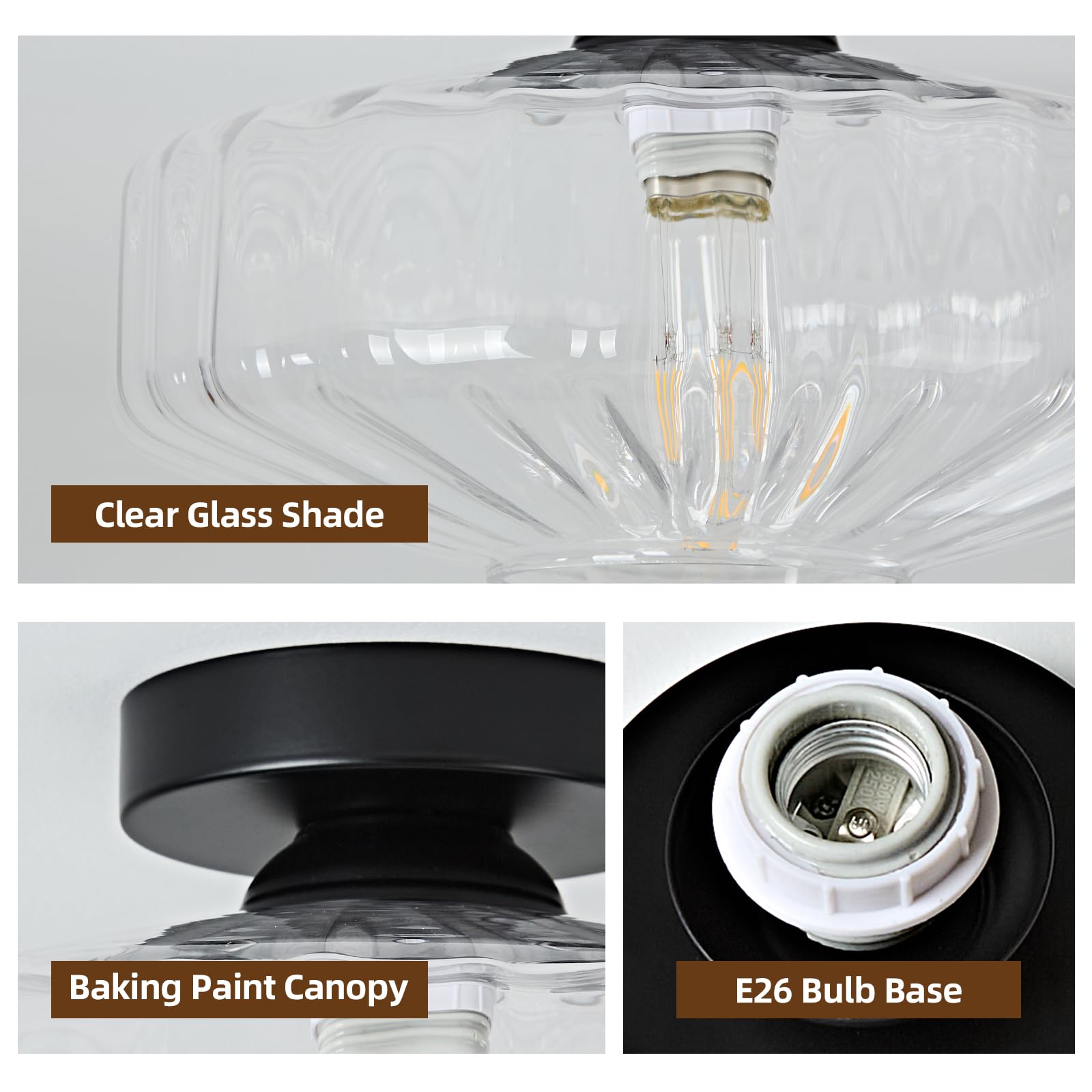 Mazu House Glass Semi Flush Ceiling Light Fixture - Vintage Mid Century Modern - 12 in - Clear Glass - Model DDXD09-TM-300