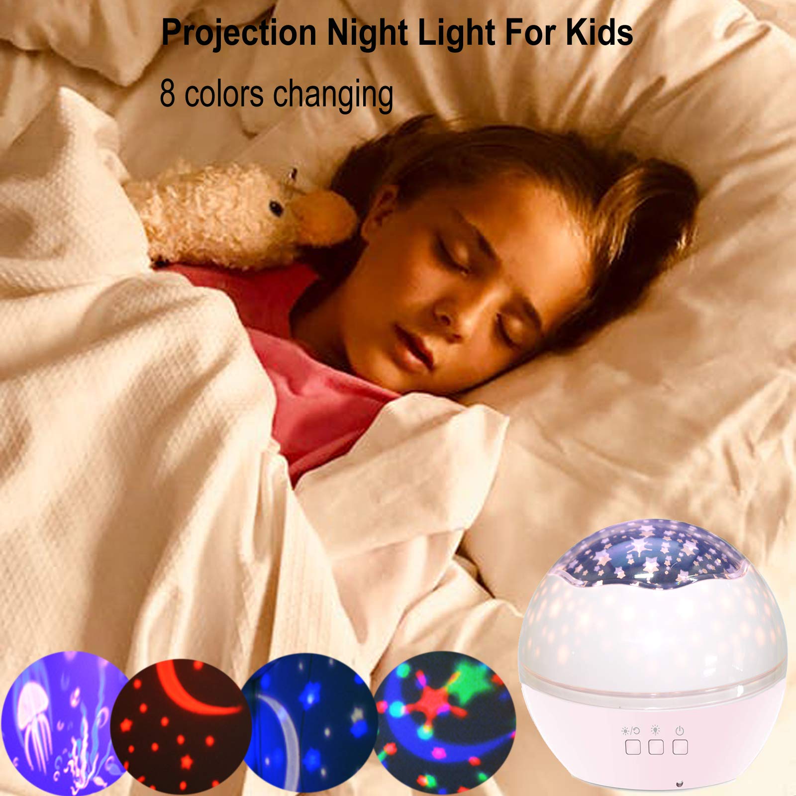 Topepop Star Projector Night Light - Pink 360° Rotating Ocean & Starry Sky Lamp For Kids