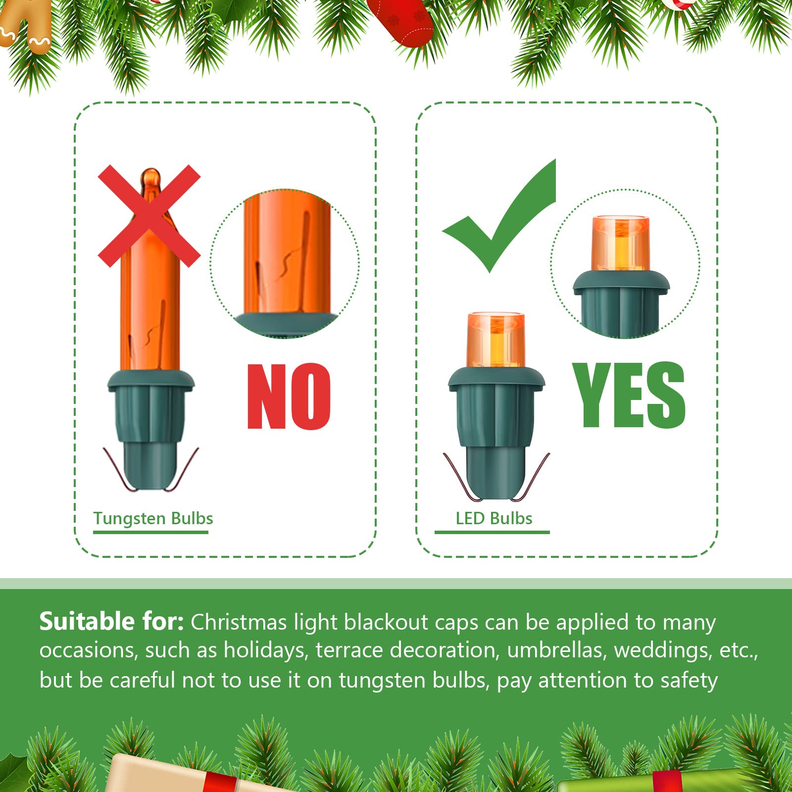 Zonon 100 Pieces Christmas Light Caps No Glow Caps Glass Led 0.18 Inch Light Blackout Caps Wide Glow Plug Caps Black Out Cover For Christmas Lights