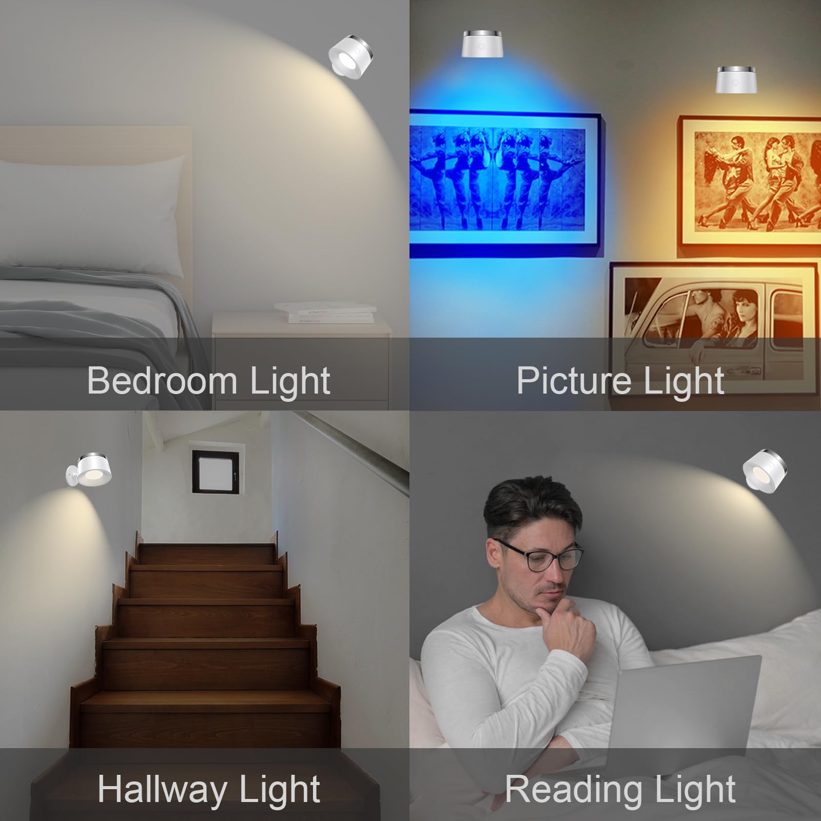 Speclux LED Wall Sconces Set of Two, Rechargeable, Remote Control, Wireless, 3 Color Temperatures, Dimmable, White, Model BS-WL005C-1