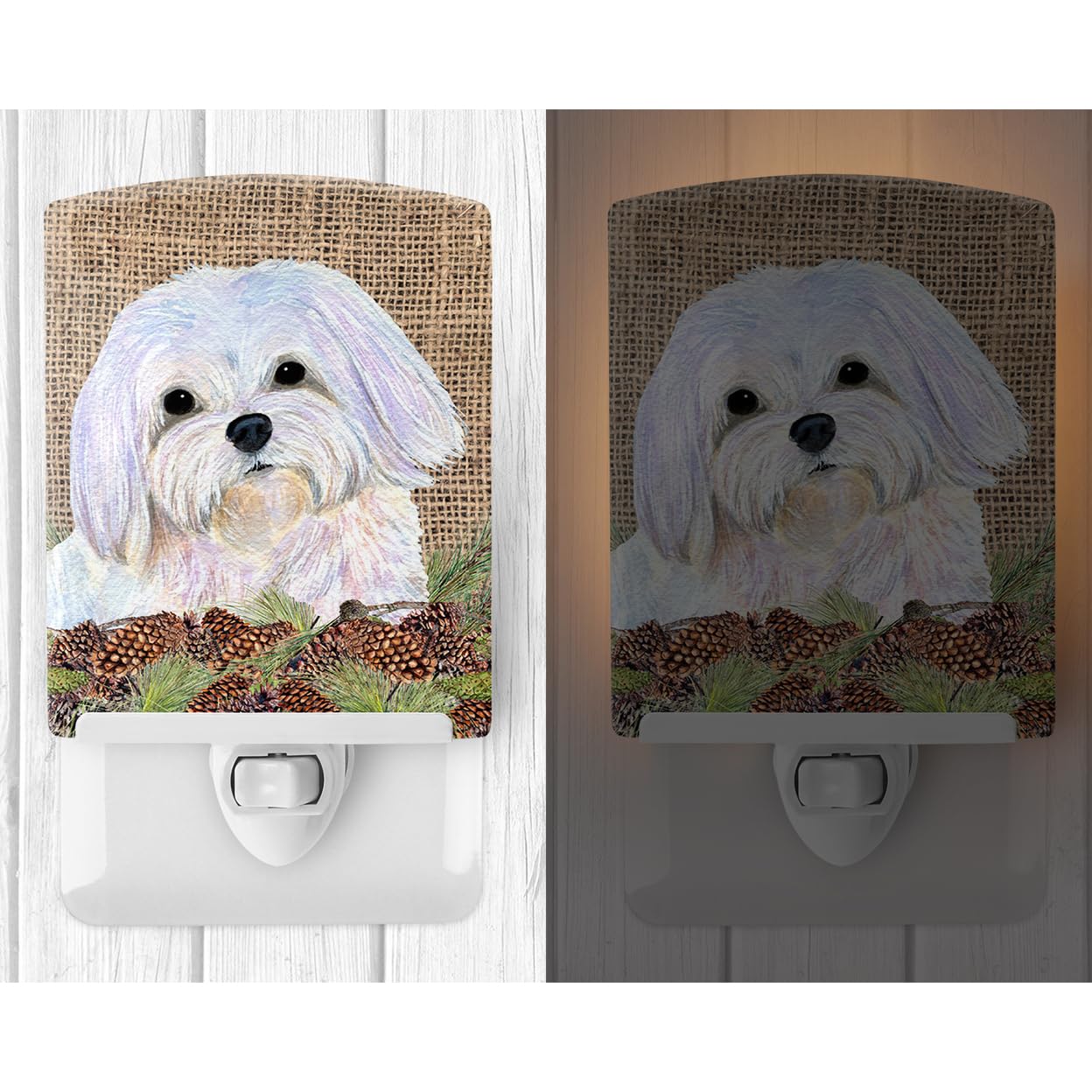Carolines Treasures Ceramic Night Light, Maltese Design, 6x4x3in, Model SS4073CNL, Ideal for Bedroom, Bathroom, Nursery, Multicolor