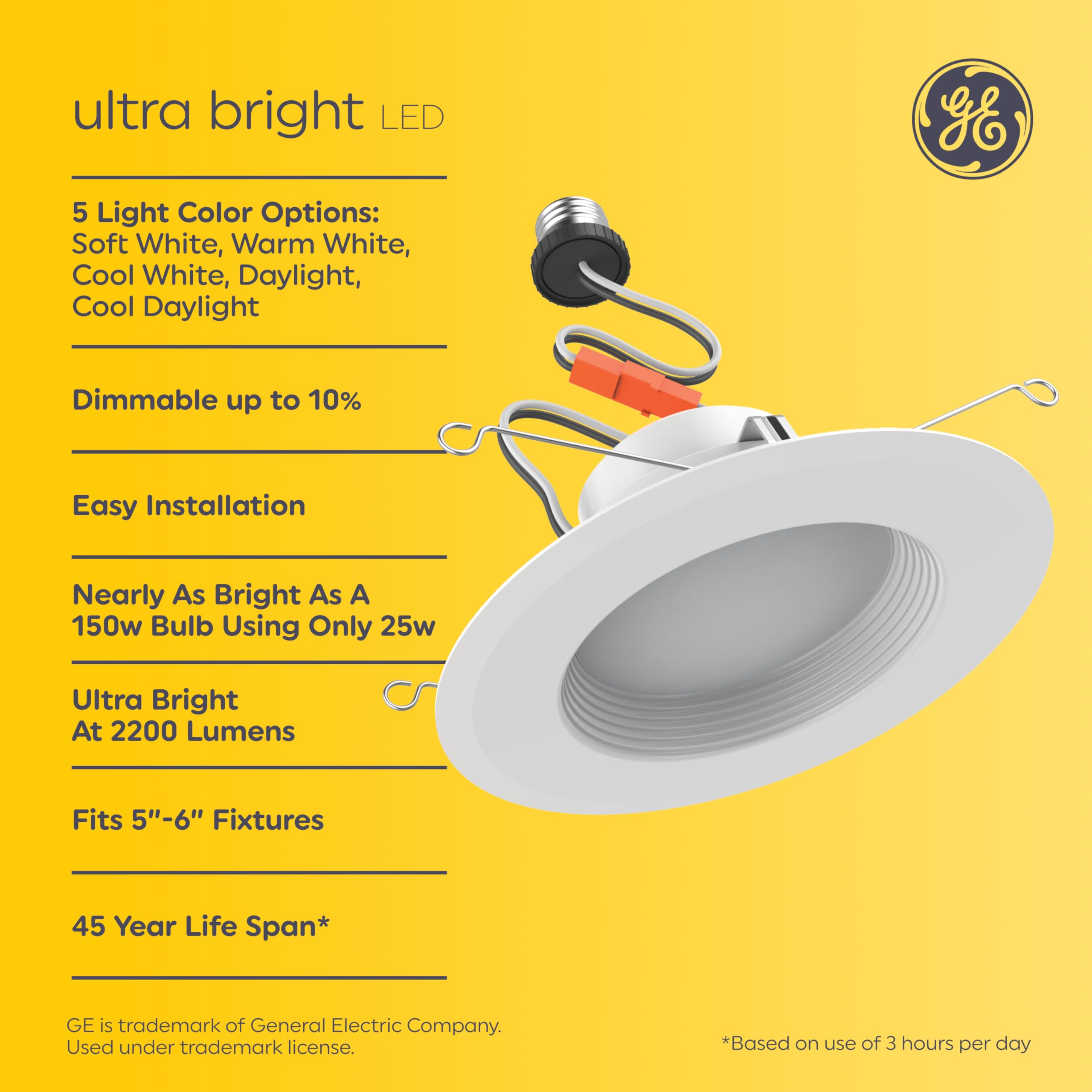 GE Ultra Bright LED Downlight Fixture, 6-Inch, 150W Replacement, Indoor Floodlight, White, Model 93131760, 4 Pack