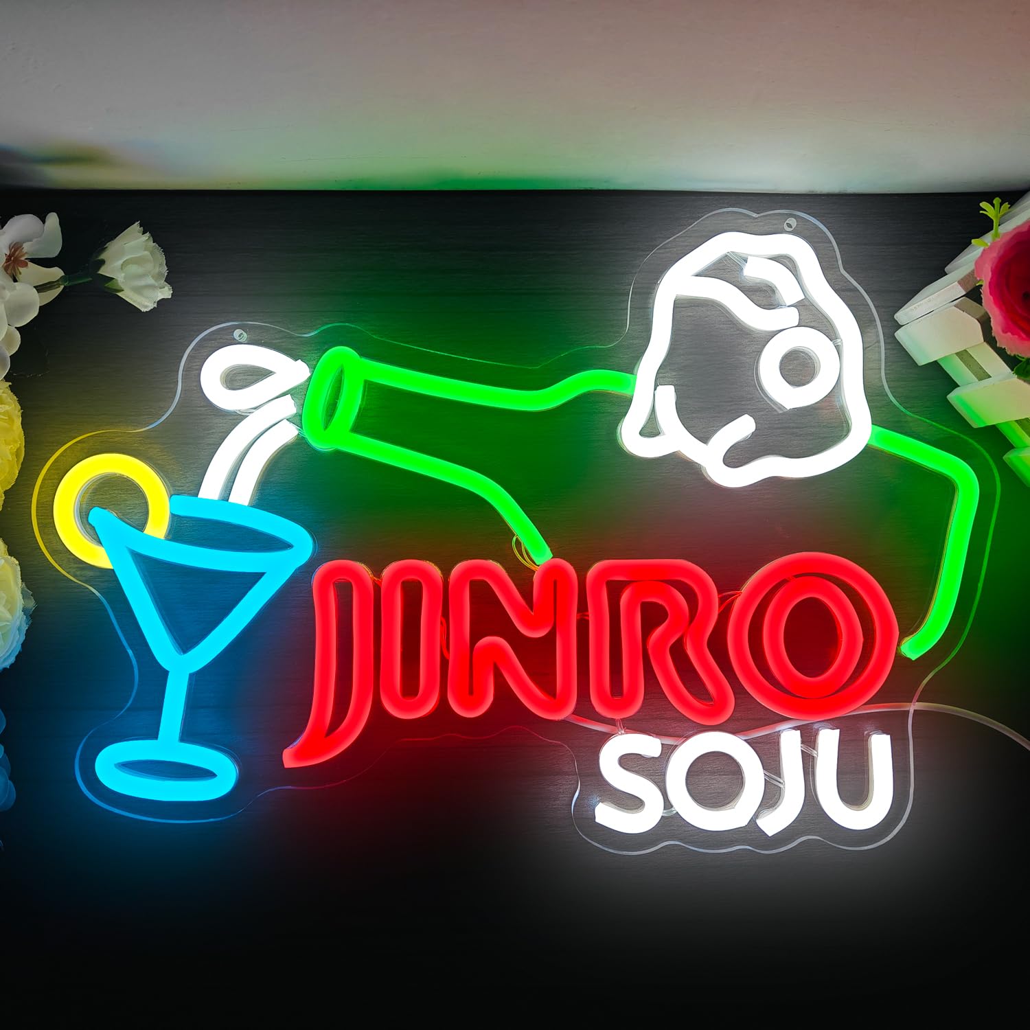 Geeinar Neon Sign for Wall Decor, Dimmable Acrylic LED Light, Colorful Jinro Frog Design, Great for Home Bar, Club, Bistro, or Party