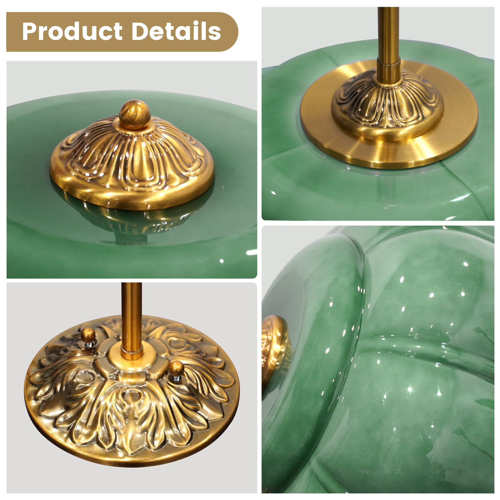 CKENSU Milk Glass Ceiling Light Fixture, Antique Brass Semi Flush Mount, 15 inch, Green, Model RXZER1110