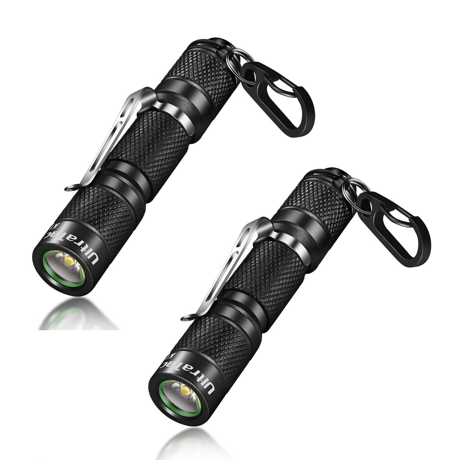 UltraTac K1 Mini LED Flashlight, 180lm, Waterproof, AAA Keychain, 2 Pack Black, Aircraft-grade Aluminum Alloy