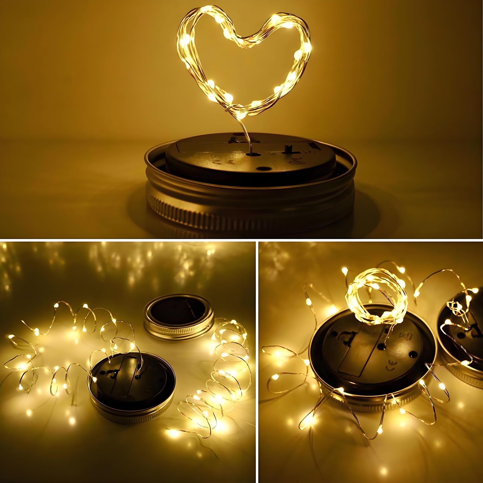 VOOKRY Solar Mason Jar Lights - 30 LED Warm White Fairy Lights, 6 Pack, Outdoor Waterproof for Patio Garden Wedding Decoration