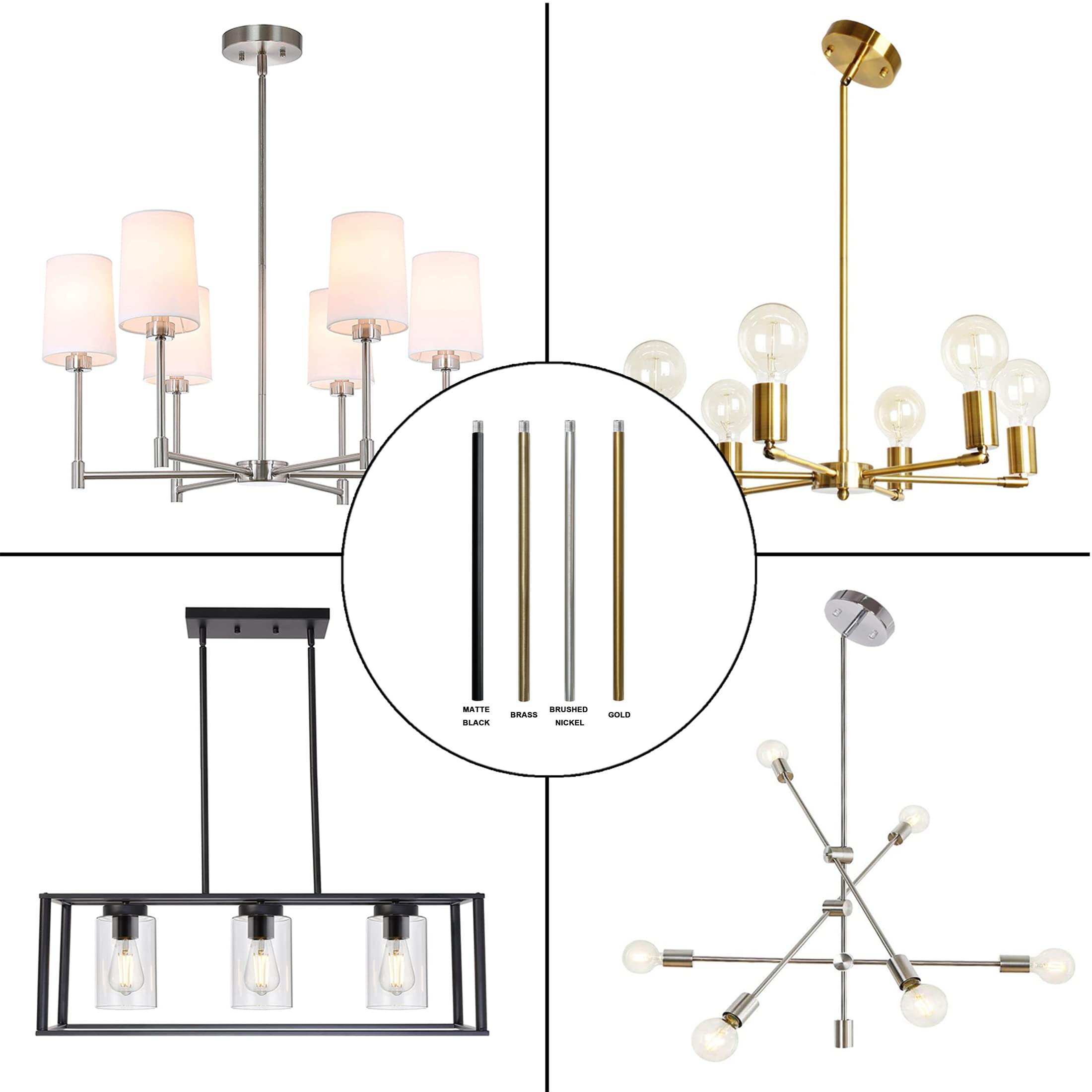 Haligate Brushed Nickel M12 Threaded Extension Rod For Pendant Light, Island Lighting, Chandeliers,Lighting Fixture Downrods & S