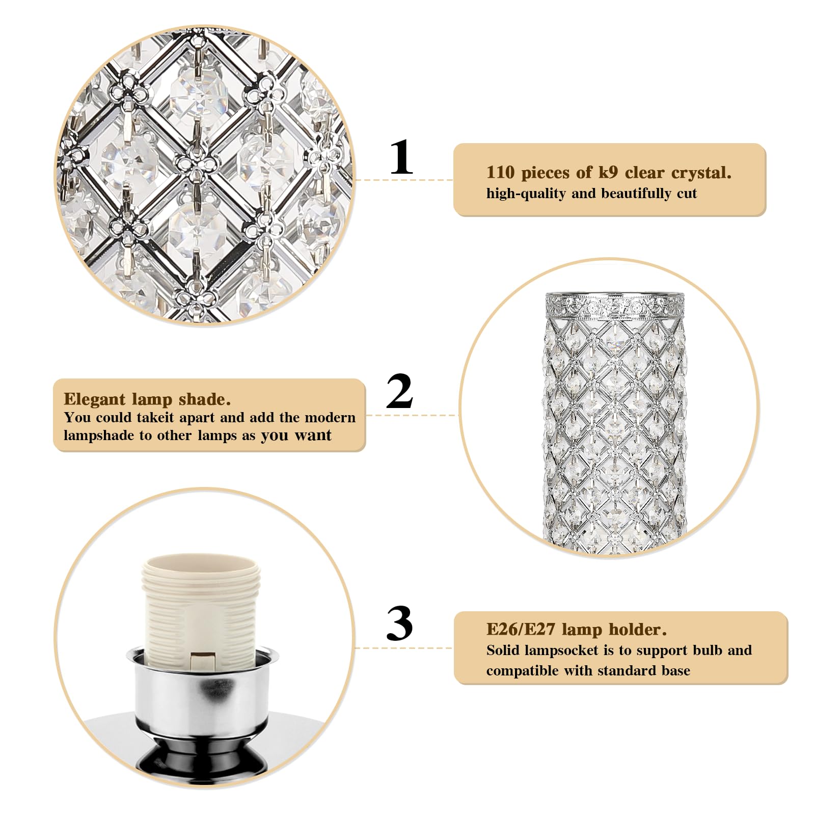Seaside Village Touch Control Dimmable Table Lamp, Silver Metal Accent Light, Modern Design for Living Room, Bedroom, Kitchen - Model 32143