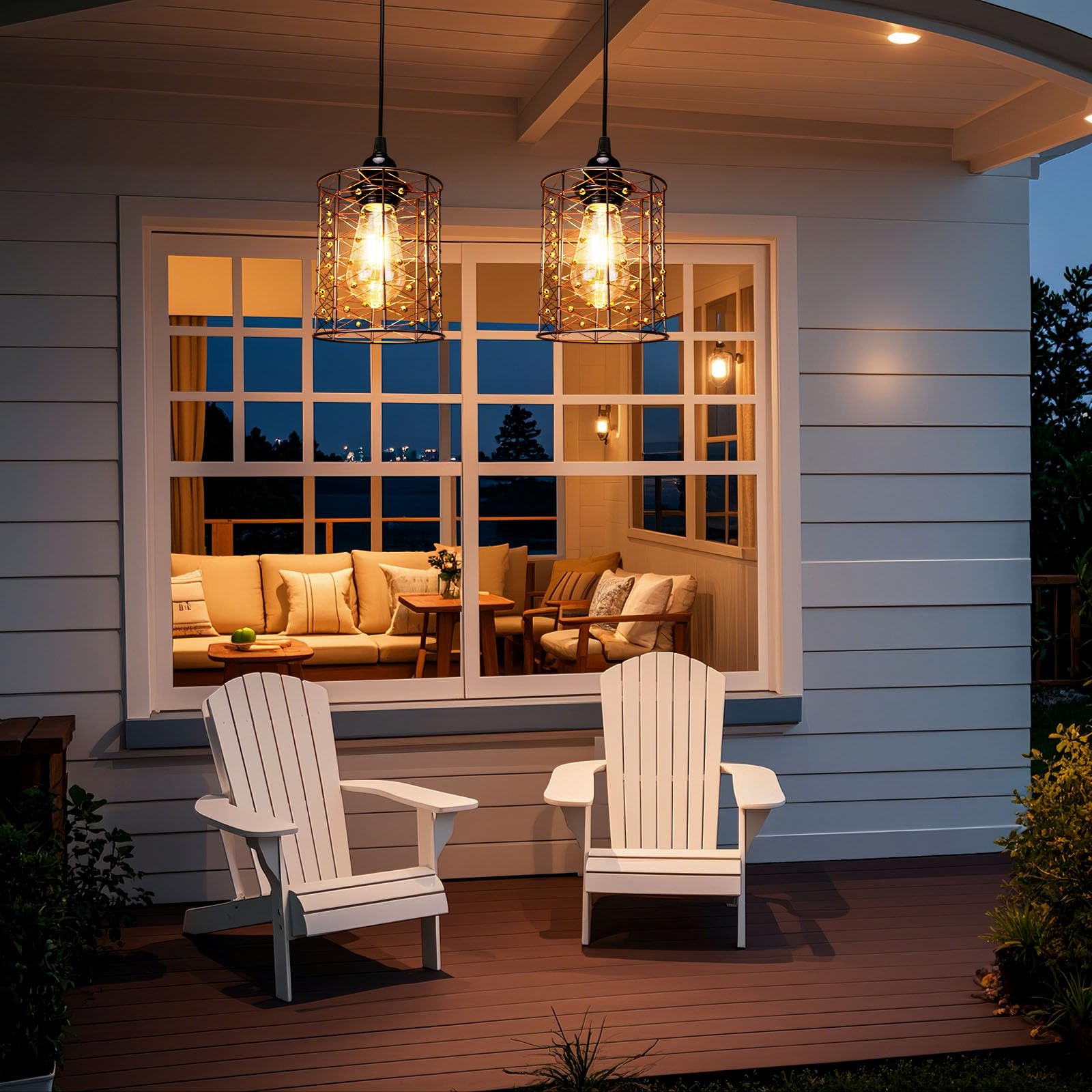 ALL FORTUNE Battery Operated Hanging Outdoor Chandelier, Copper, Reddish Brown, Small, Model KF61835-BO, Ideal for Gazebo and Patio