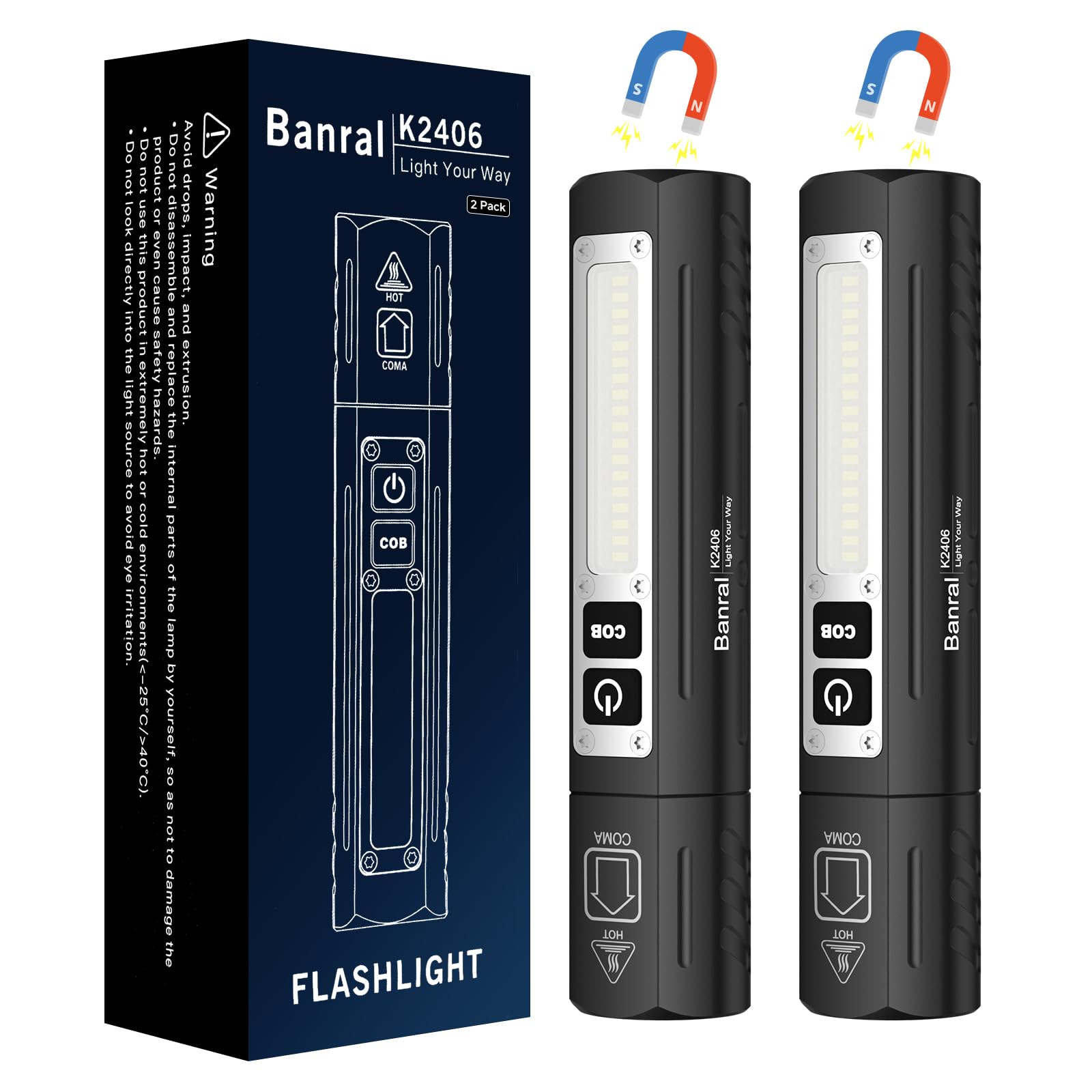 Rechargeable Magnetic Small Flashlights High Lumens - Super Bright Powerful LED Tactical USB C Flashlight, 8 Modes, Dual Button 