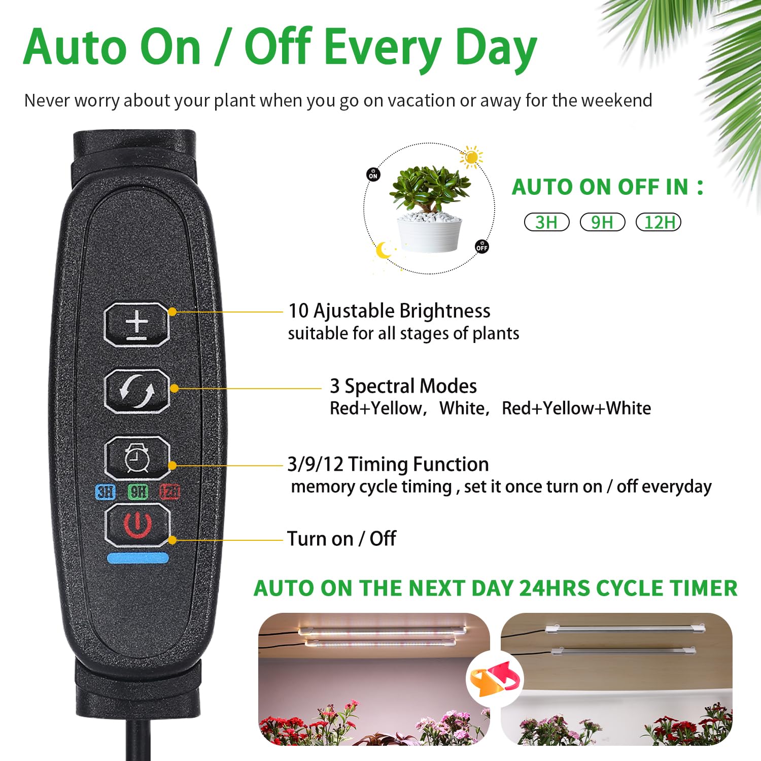 Rwntao Two Strip Growing Lamp For Indoor Plants, Red & 3000K & 6000K Full Spectrum Led Grow Light Strips With Auto On/Off 3/9/12H Timer,10 Dimmable Levels For Green House Succulent (13 In)