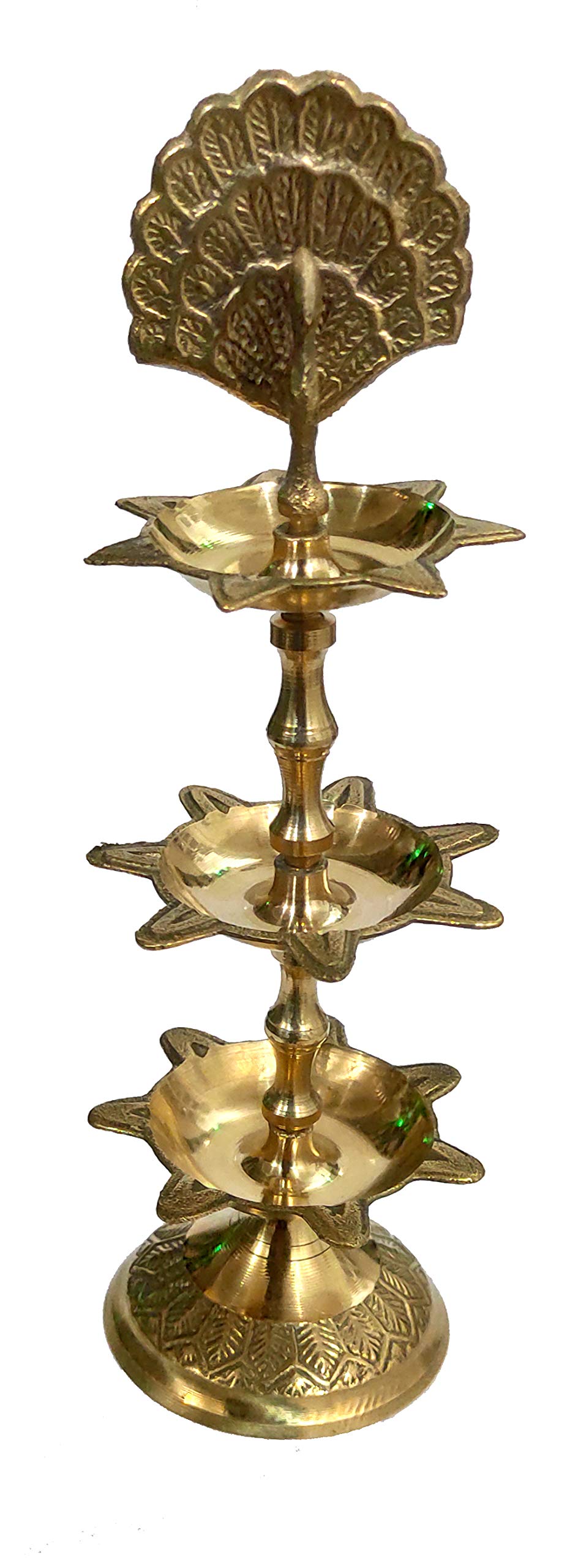 Purpledip Brass Kuthu Vilakku Peacock Oil Lamp, 8 Inches, Golden, Model 12118, Traditional Design Diya For Inauguration