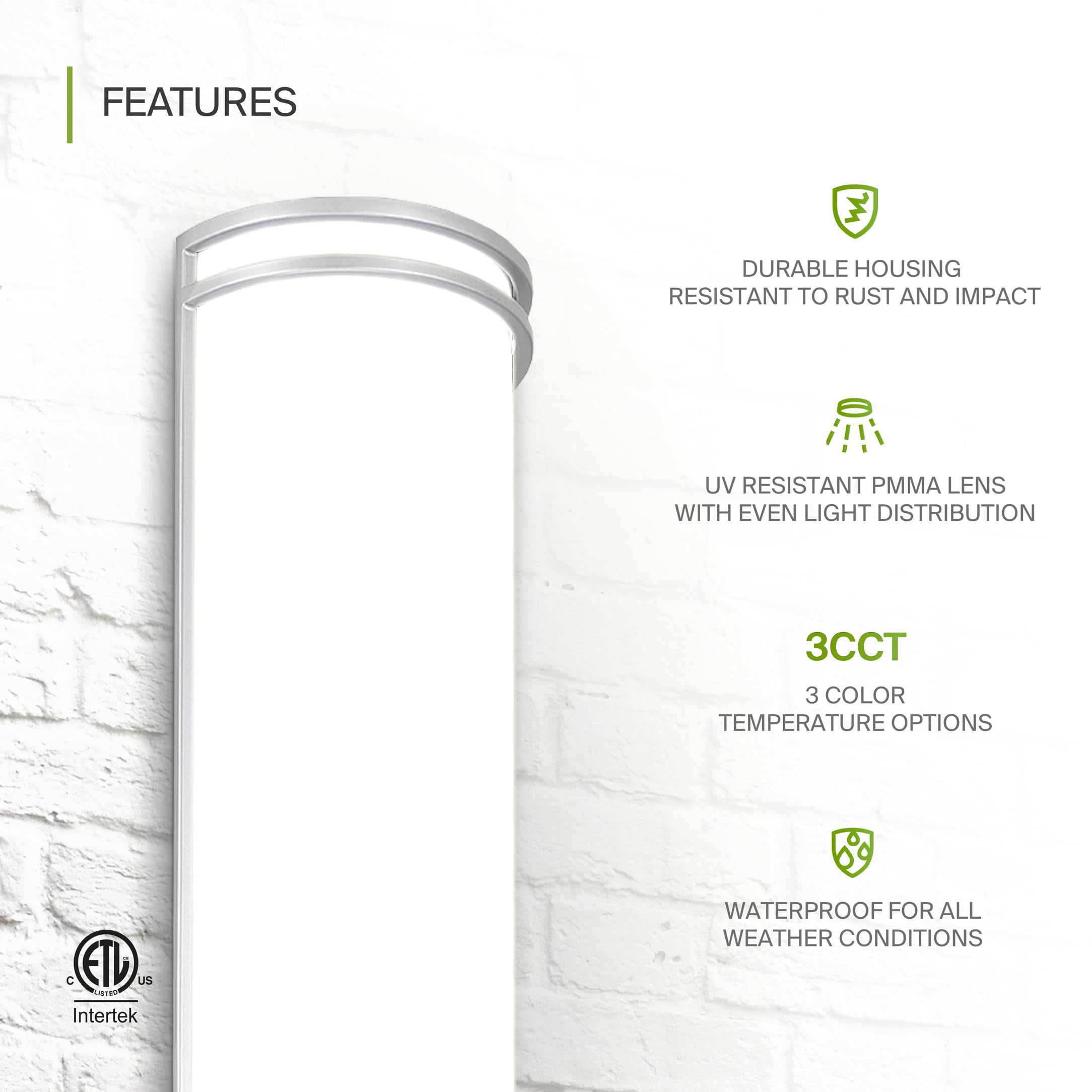 ASD LED Outdoor Wall Mount Light Fixture - 36 Inch, Brushed Nickel, 30W, Dimmable, ETL, 2 Pack, Model A-LWS21M36D30