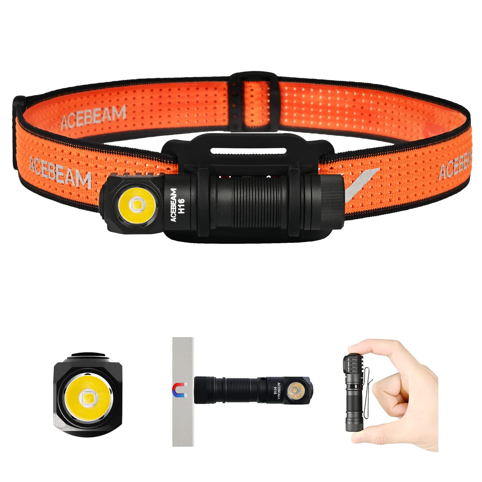 Acebeam H16 650 High Lumens Rechargeable Led Headlamp, Edc Aa Right Angle Flashlight, Pocket Mini Small Flashlight With Clip, 51