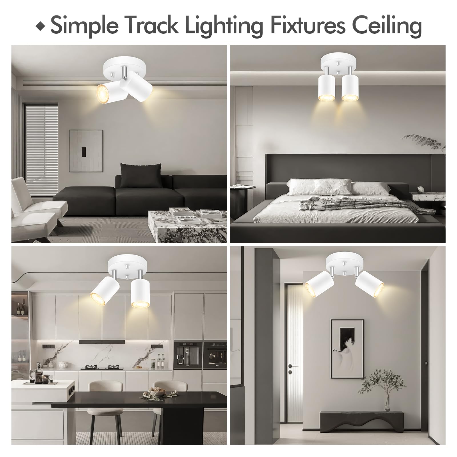 2 Light Track Lighting Fixtures Ceiling  Matte White Round Directional Ceiling Spotlight  Gu10 Flush Mount Track Fixture  Flexibly Rotatable Light Head For Kitchen/Living Room  Bulb Not Included