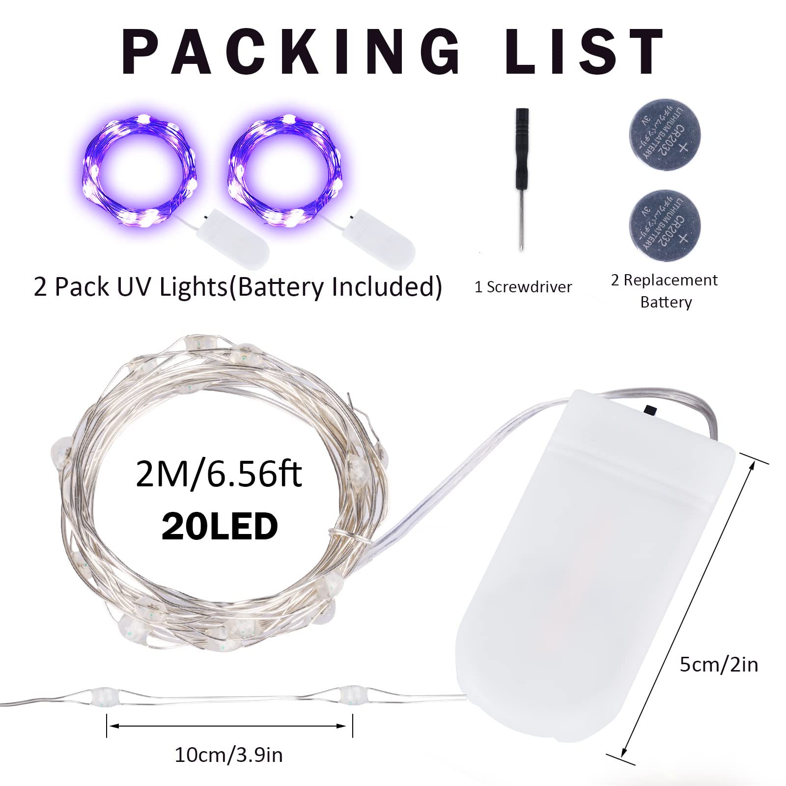 Omika Battery Operated Led Uv Black Lights, 2 Pack 6.56Ft, Flexible Purple Fairy String Lights For Party Décor, Model Bg-Uv-Bo-3