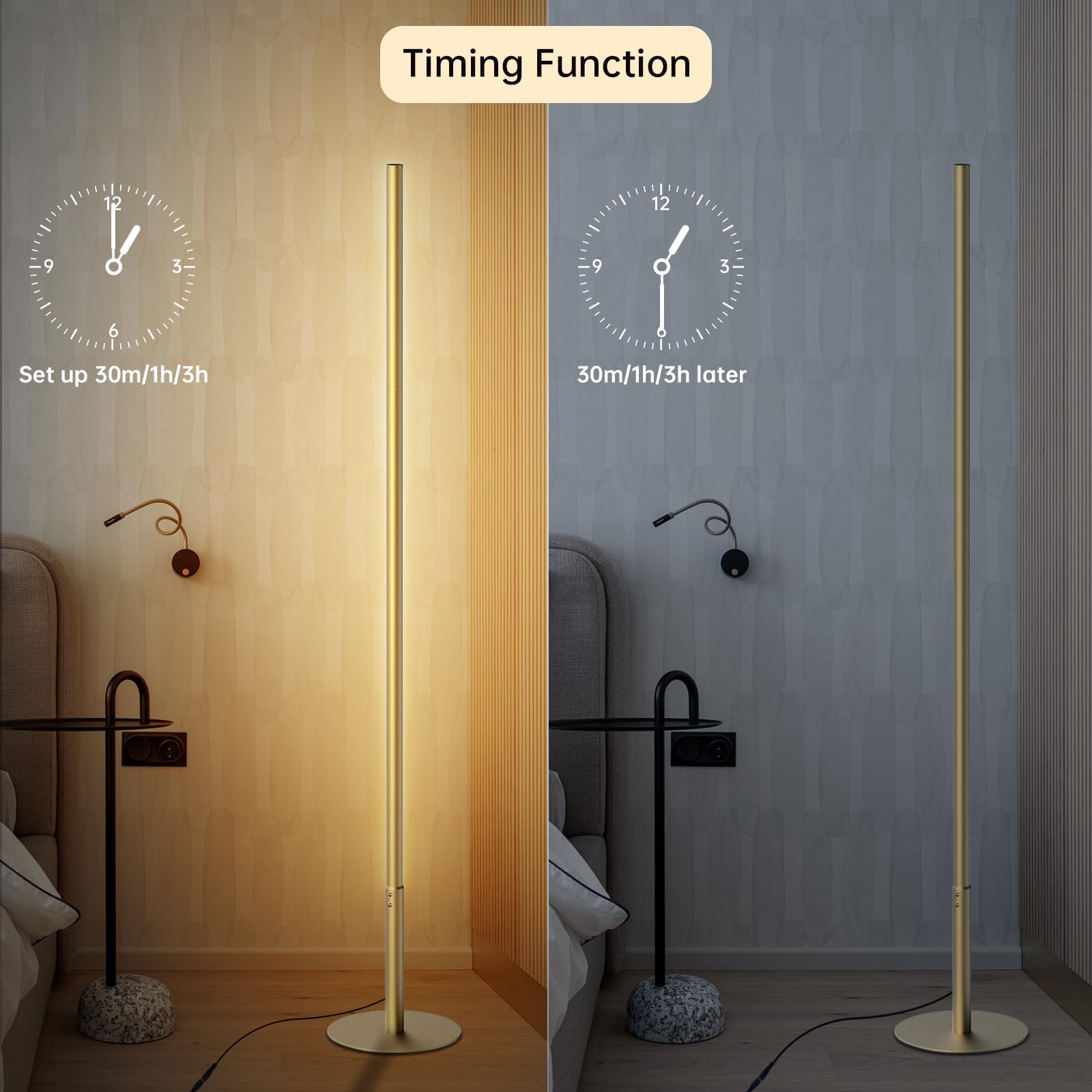 Marlrin Minimalist Corner Floor Lamp LED 2700K-6500K Dimmable Remote Control 57.8in Gold RTL112