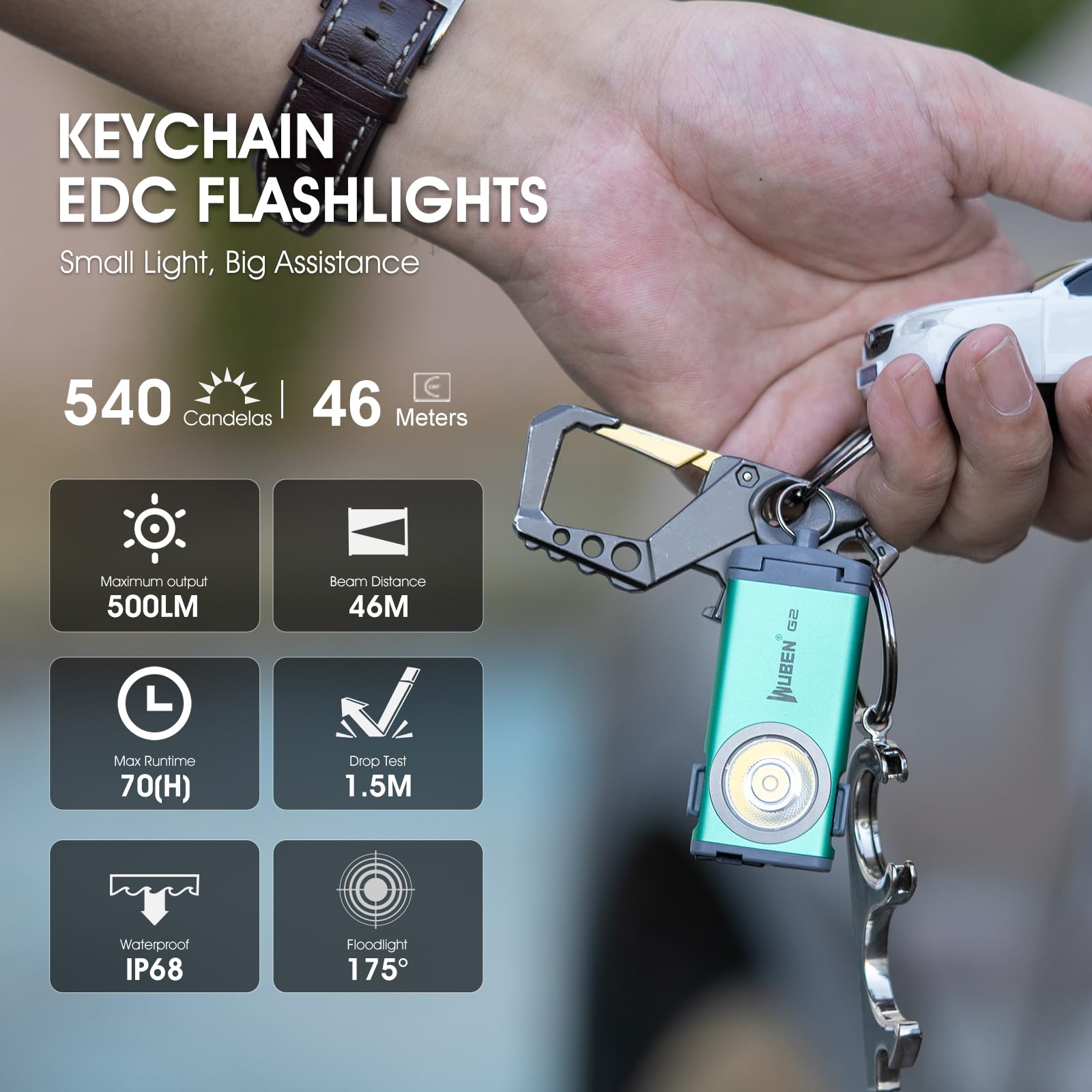 Wuben G2 Mini Flashlight Keychain, 500 Lumens Rechargeable Pocket Flashlight, 5 Modes Small Led Flashlight, Edc Keychain Brighte