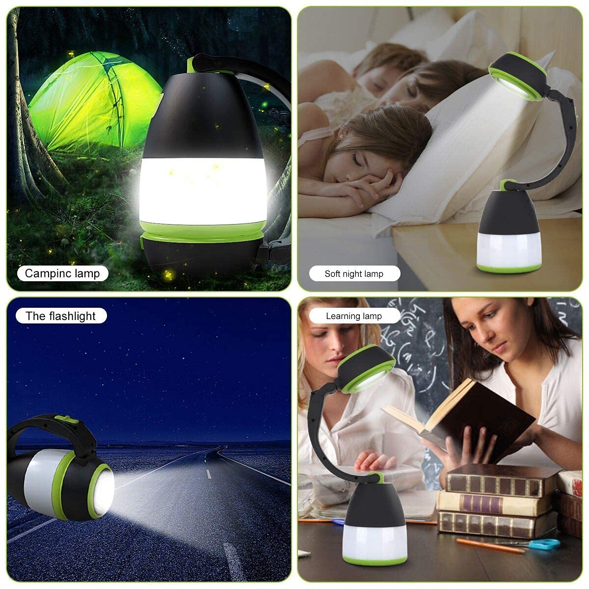 DOCOSS 3 in 1 LED Emergency Light Rechargeable Torch with Desk lamp & Camping Lantern Water Resistant, Black