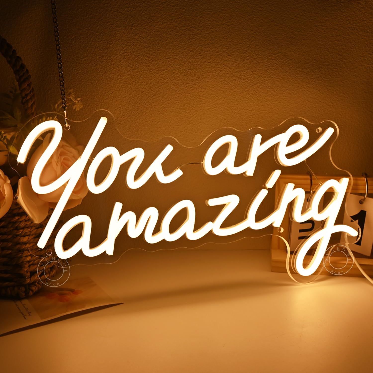 SYLHOME Neon Light Sign - You Are Amazing - Warm White Acrylic - 15.75in x 8.94in - Wall Decor for Girls Bedroom, Kids Room, Parties