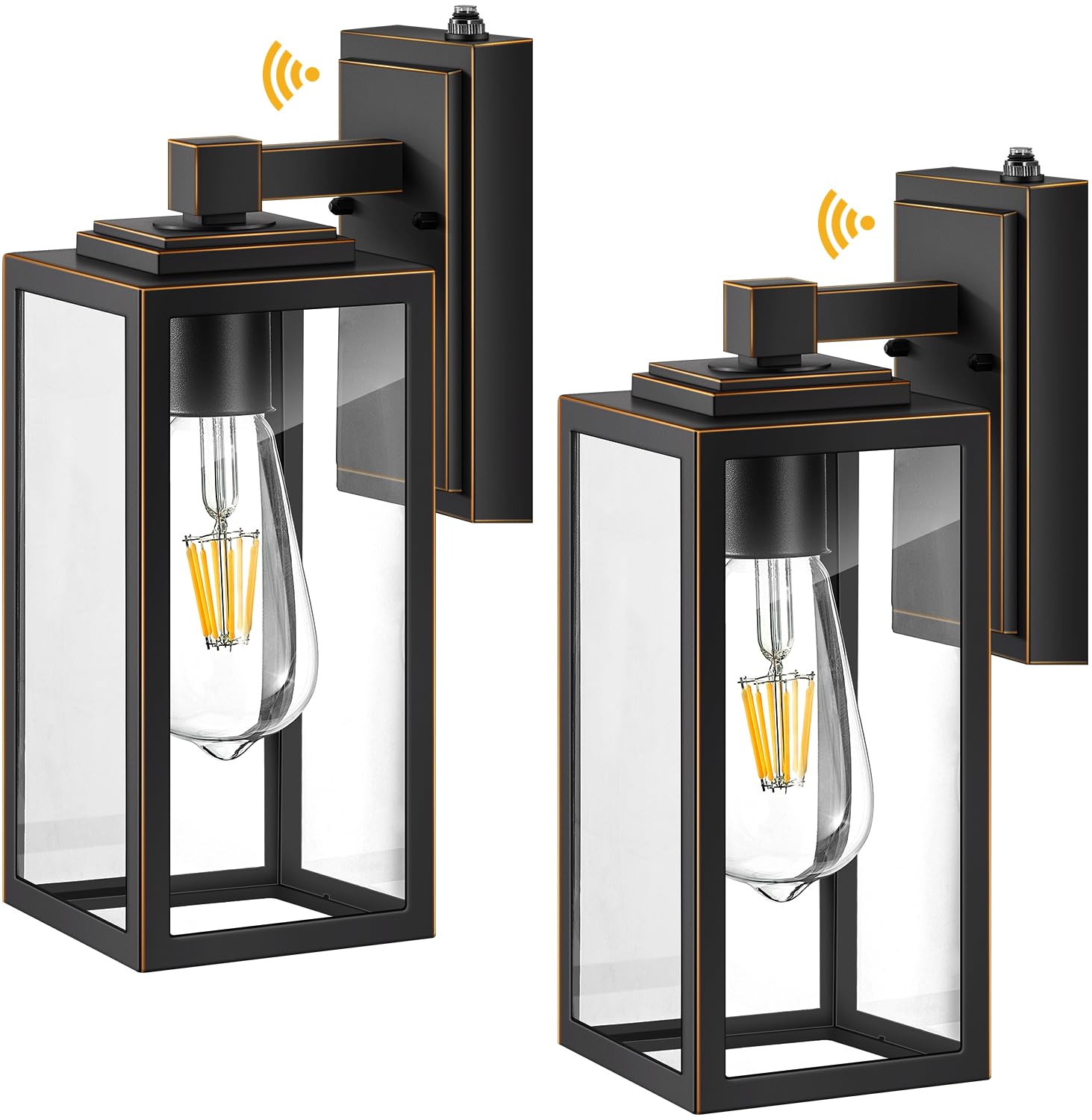VIANIS Large 2 Pack Dusk to Dawn Outdoor Wall Lights, Black Gold Exterior House Lights Wall Mount Sconce, Modern Waterproof Fron
