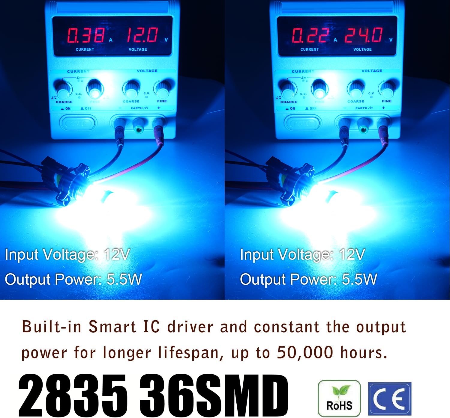 KISLED LED Fog Light Bulbs 3000lm High Power 2835 Chips 2504 Ice Blue