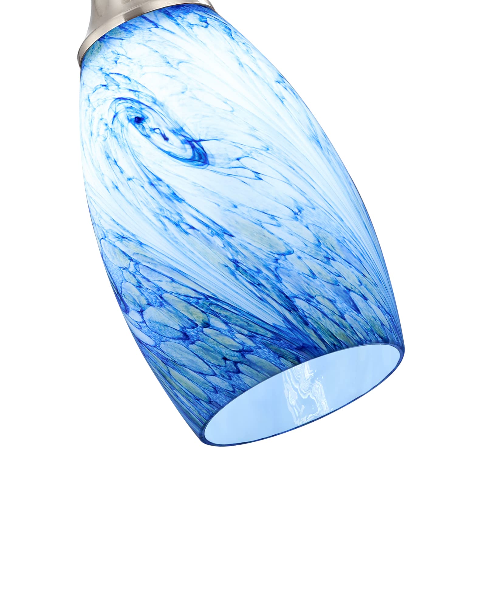 Karyfine Mini Pendant Lights Kitchen Island White Blue Glass Lamp Shade Hand Blown Glass Pendant Light With Brush Nickel Finish