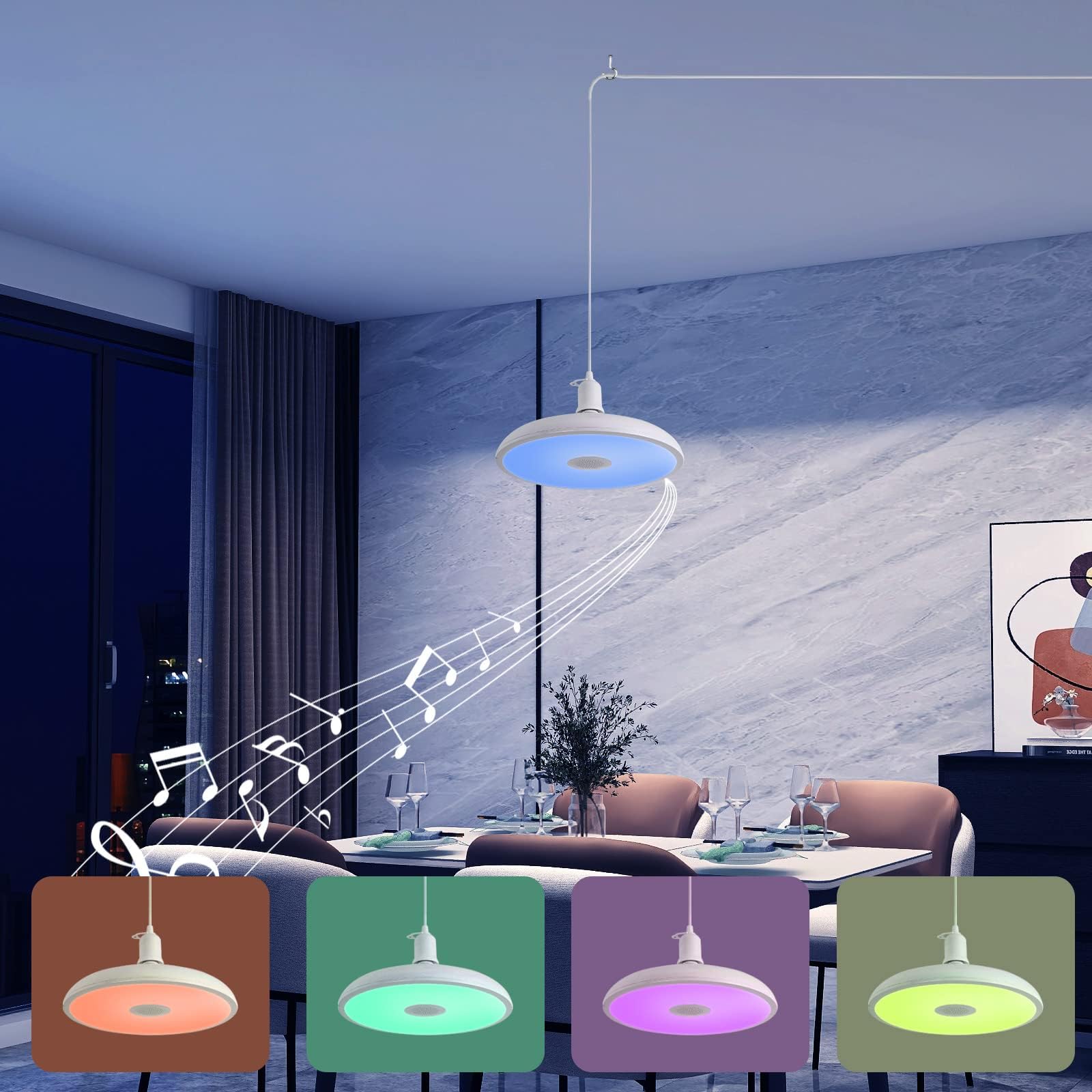 Horevo Plug-In Pendant Light With Remote Control, Bluetooth Speaker, And Color Changing Led 8.7'' 18W Adjustable Farmhouse Hangi