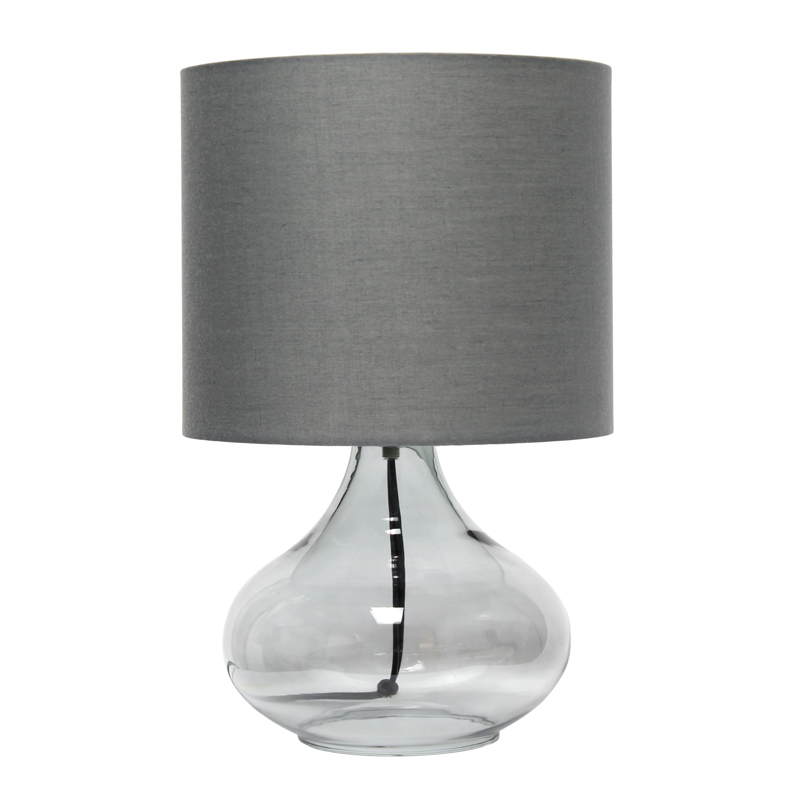 Simple Designs Lt2063-Smg Small Glass Raindrop Bedside Table Lamp With Gray Fabric Shade, Smoke