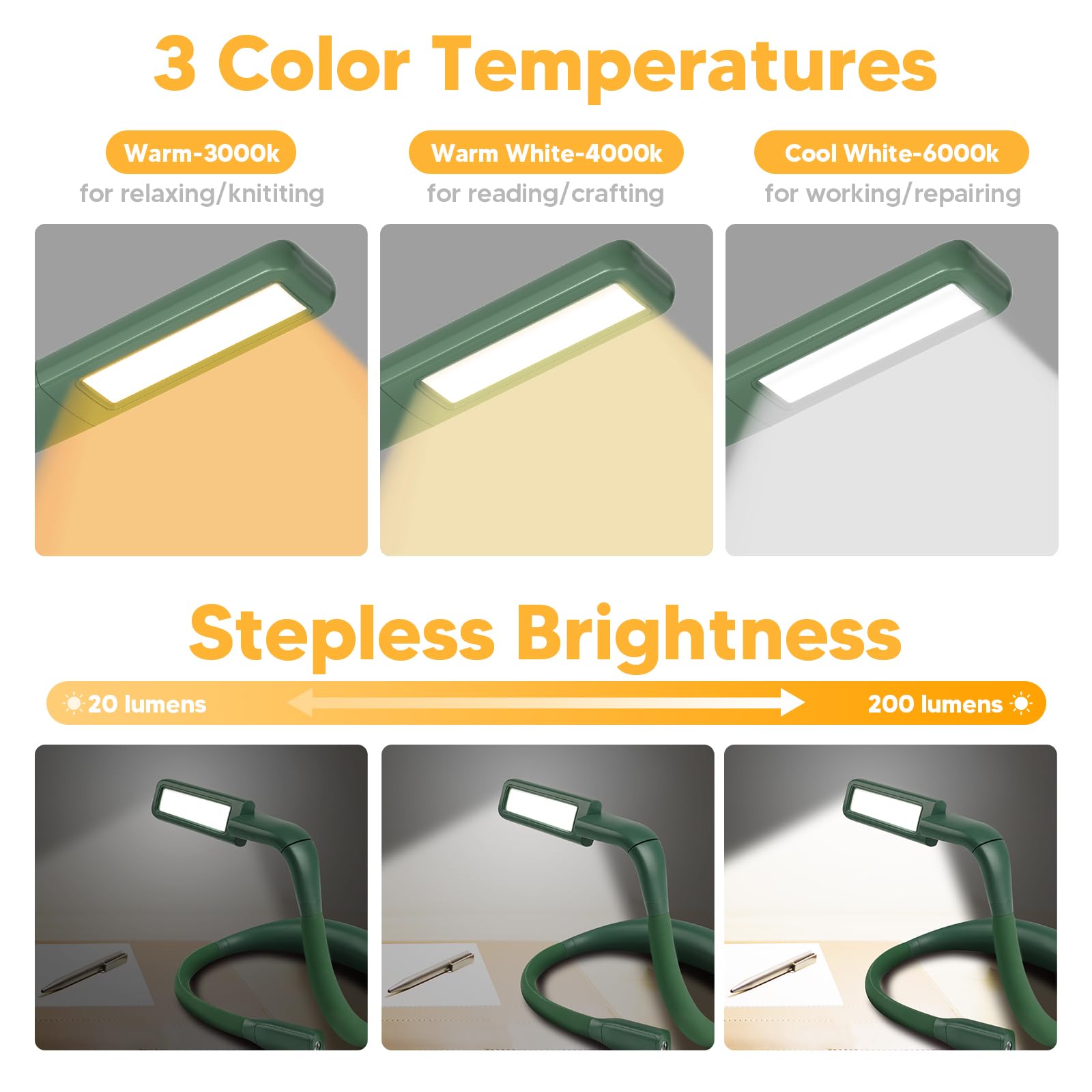 Neck Reading Light, Book Light For Reading In Bed, Eye-Friendly Wide Reading Lamp 10-80Hrs, Bendable Arms & 2 Bright Lights, Rec