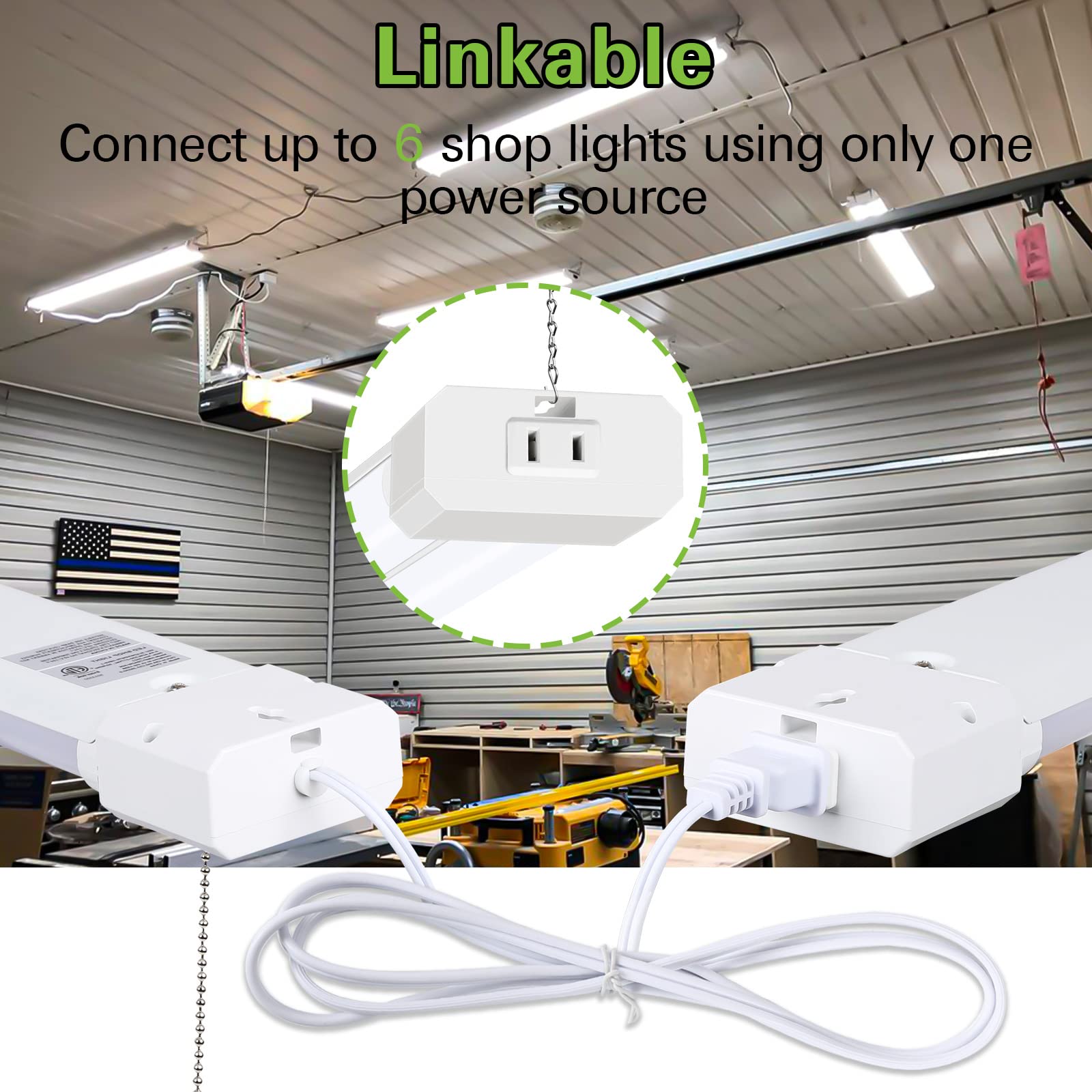 5000K Led Shop Light Linkable, 4Ft Daylight 42W Led Ceiling Lights For Garages, Workshops, Basements, Hanging Or Flushmount, Included Power Cord And Pull Chain, 4400Lm, Etl- 1 Pack