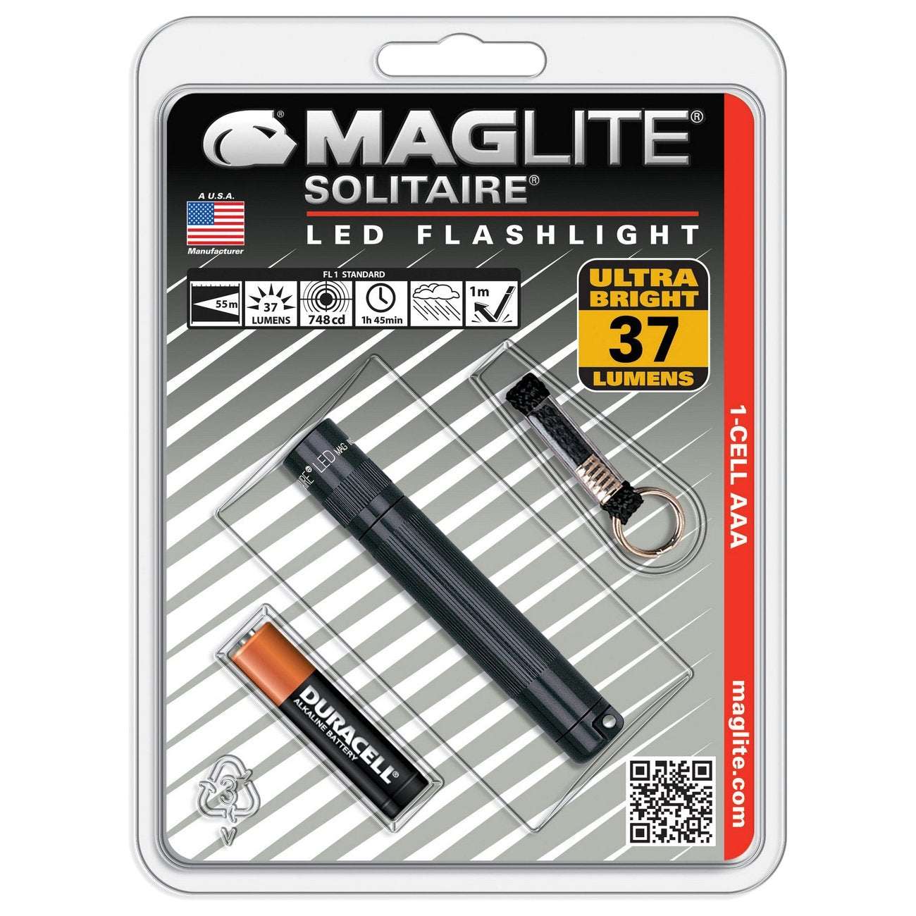 MagLite Solitaire LED Flashlight, 1AAA, Aluminum, Black, Model SJ3A016