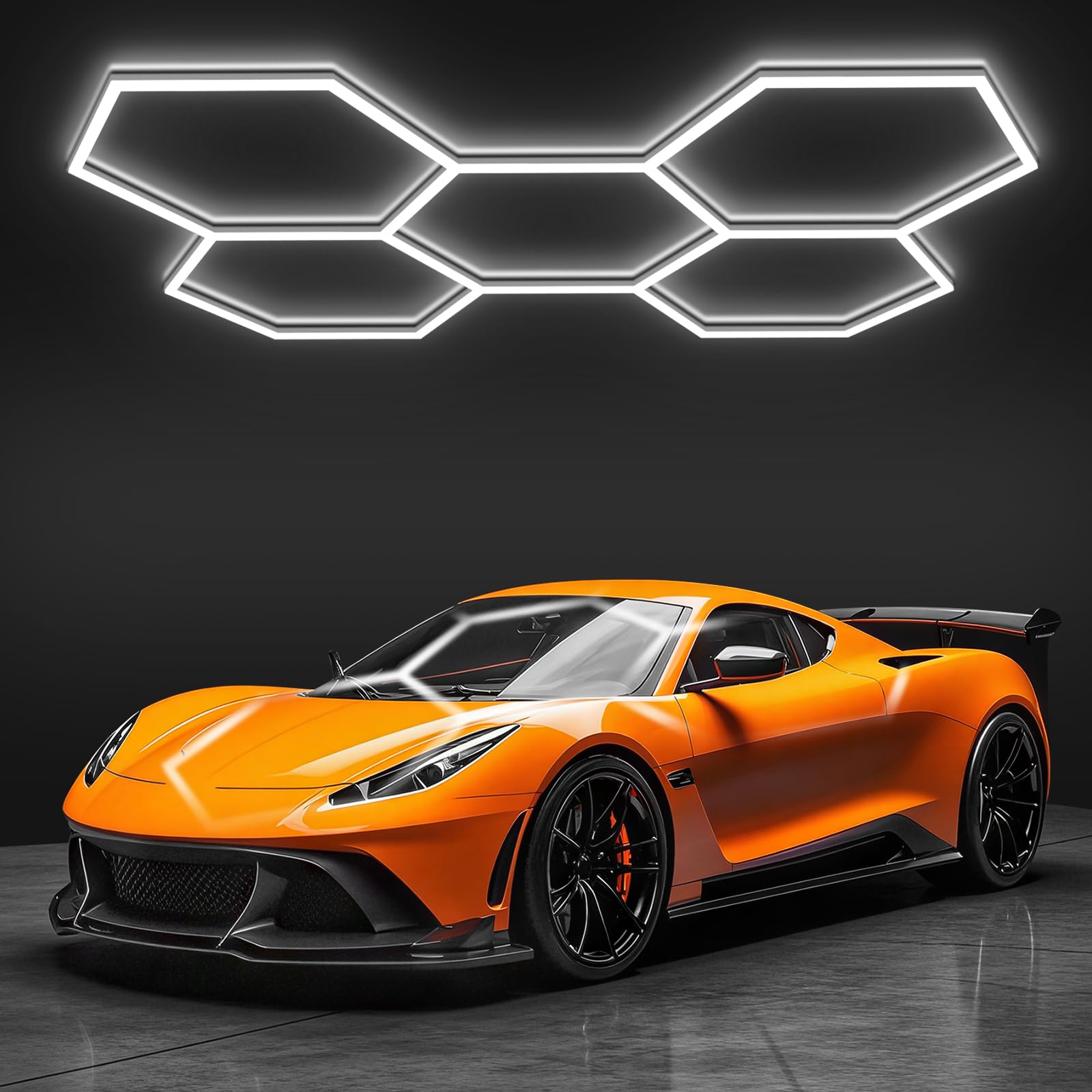 Brillihood Hexagon Garage Lights, Led Honeycomb Lights Ceiling, 192W, 23040Lm, 6500K Super Bright, 5 Grid Systems Car Detailing