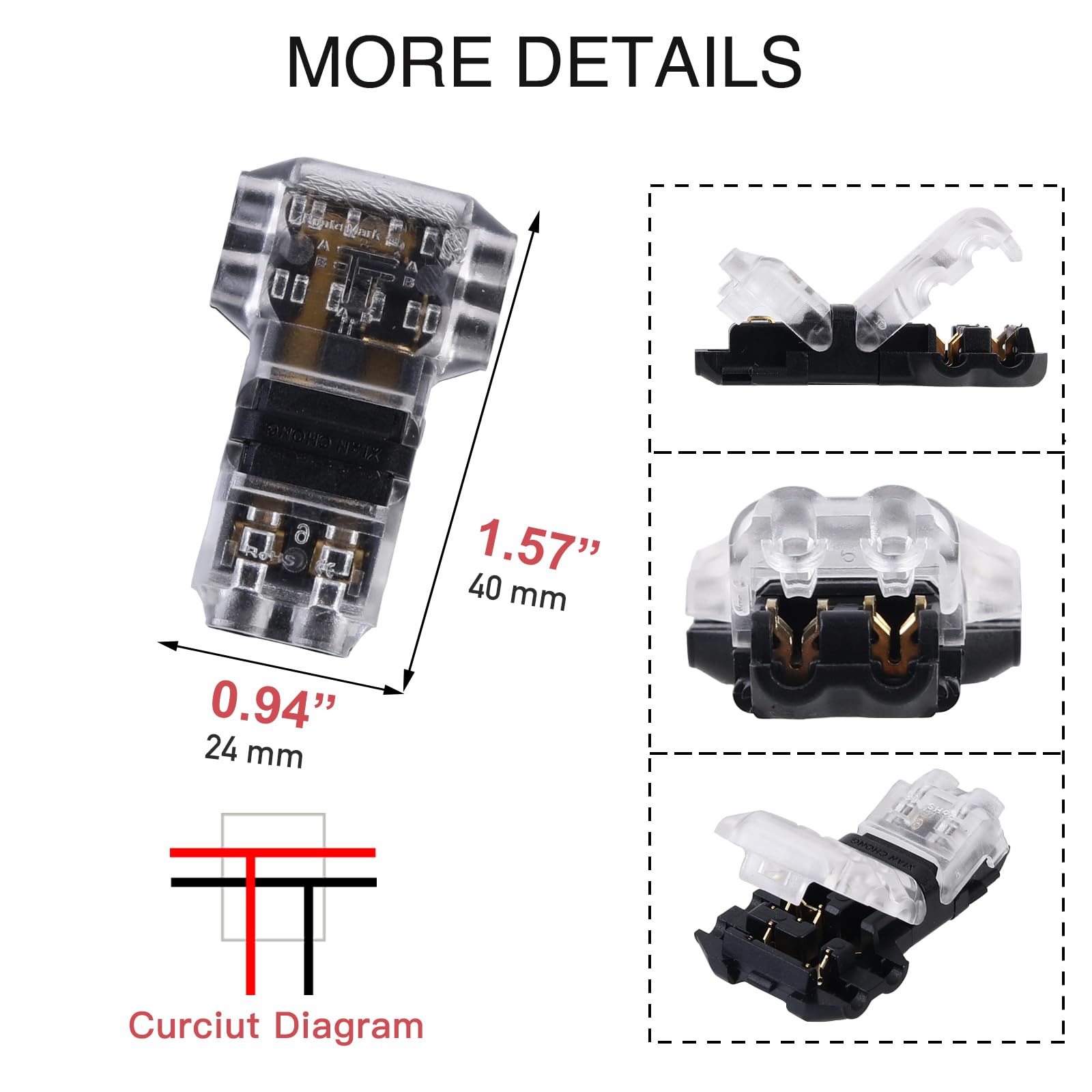 Brightfour T Tap Wire Connectors For 14-18 Awg Wires, No Wire Stripping 3 Way 2 Pin Wire Connectors, Solderless Wire Splice Conn