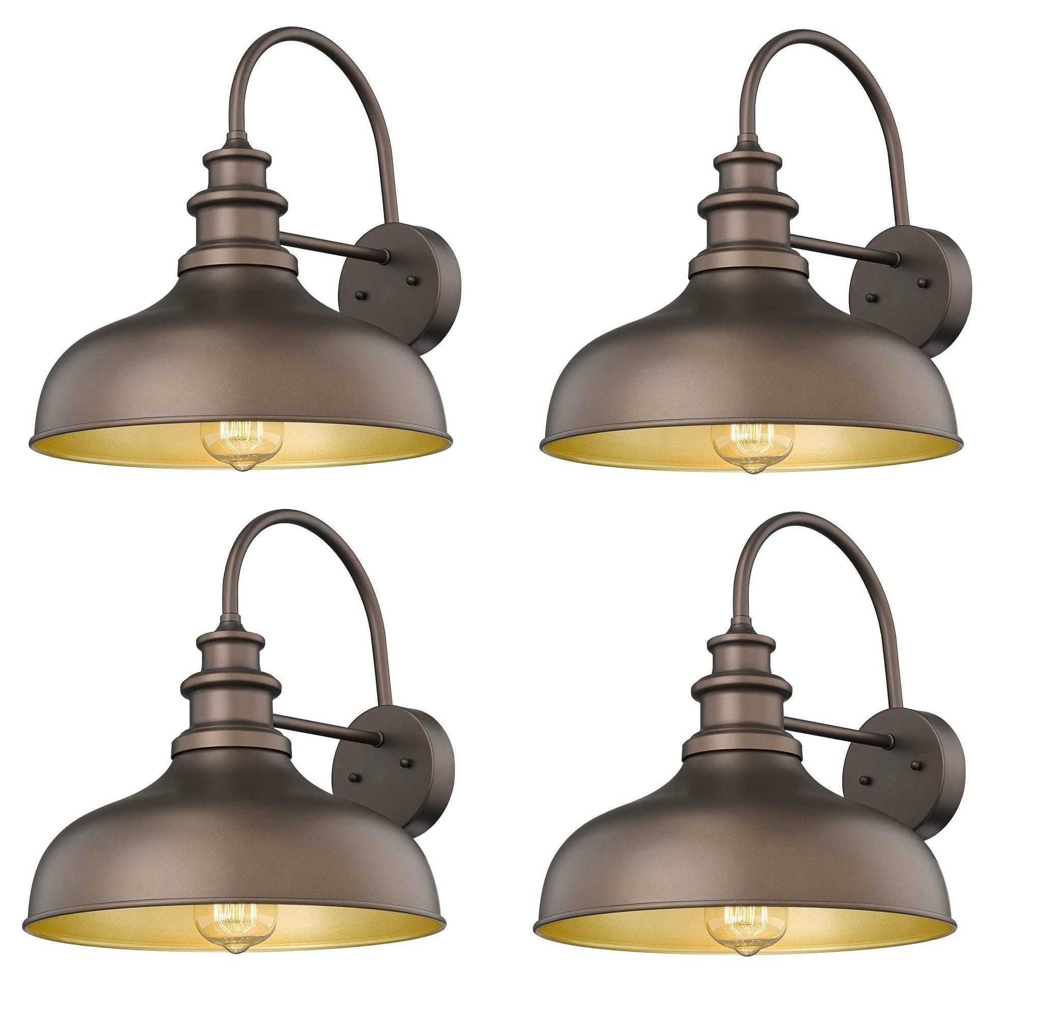 Bestshared Outdoor Gooseneck Barn Light Outdoor Wall Sconce Farmhouse Exterior Wall Mount Light Vintage Wall Lighting Fixture Industrial Black Wall Lantern (ORB+Gold  4pack)