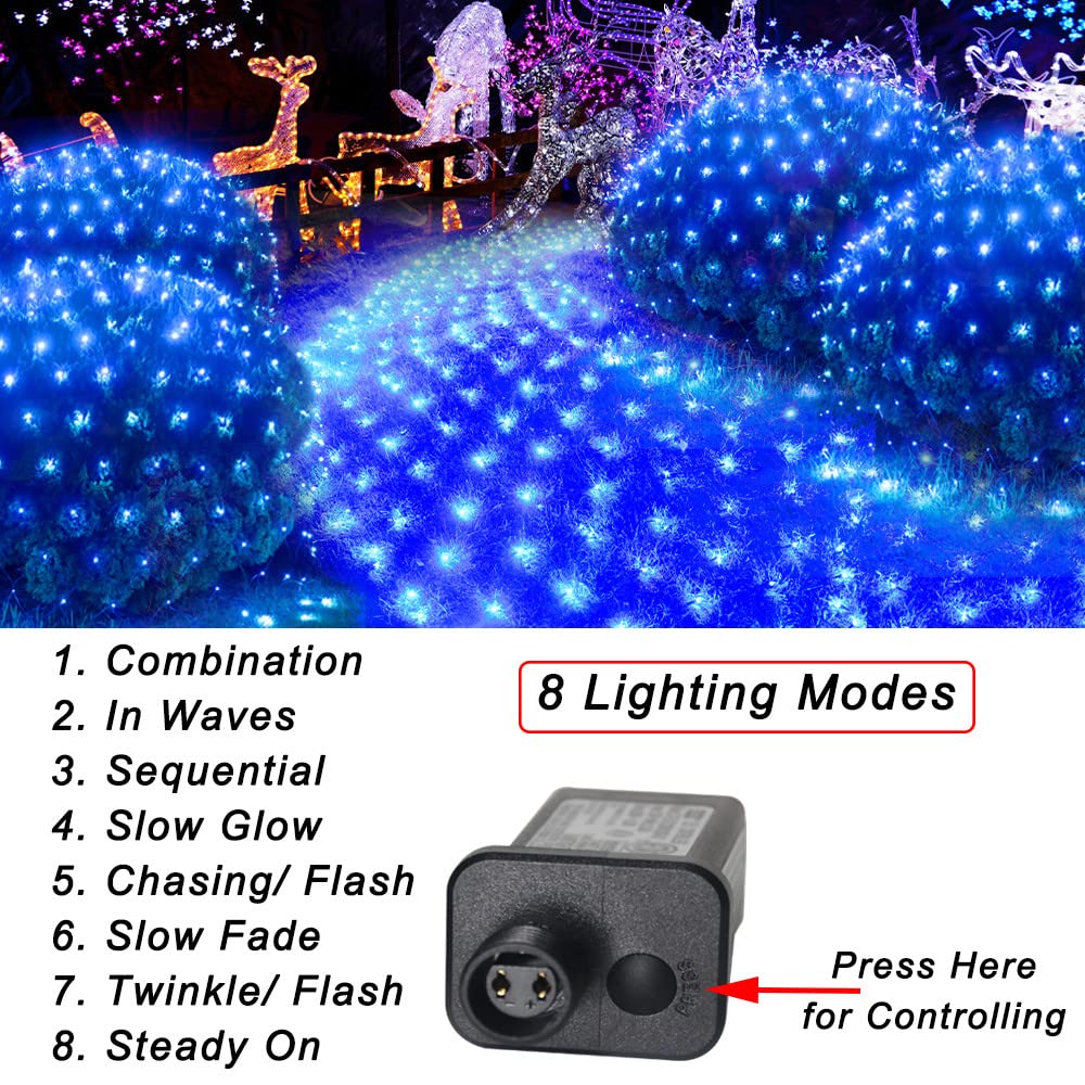 Pooqla Blue Net Lights, 360 LED Outdoor Twinkle String Lights, 21ft x 5ft, Connectable for Garden Party Decor
