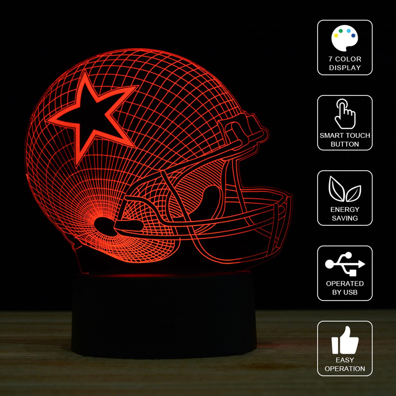 Xinyemei 3D Illusion Night Light Desk Lamp, 7 Colors Auto Gradual Changing Usb Powered Led Lights With Touch Switch For Kids Gifts Home Decoration (Baseball Helmet)
