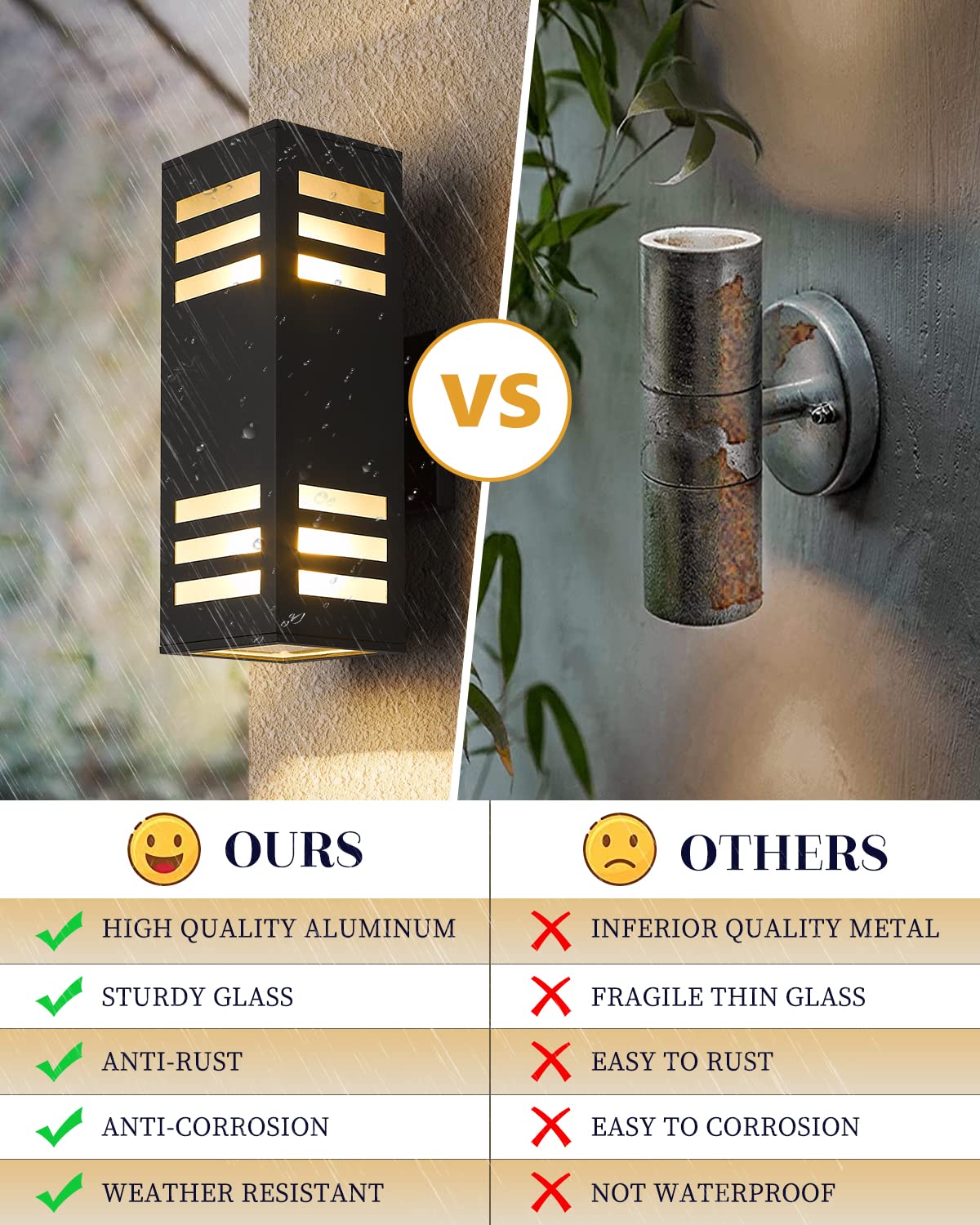 Harriet Modern Outdoor Wall Light - Waterproof Aluminum Up/Down Sconce, Black, Tempered Glass