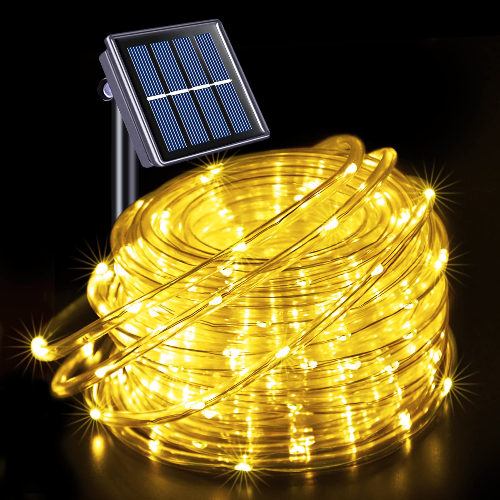 JMEXSUSS Solar Rope Lights, 200 LED, 66ft, Waterproof, 8 Modes, Warm White, Outdoor Lighting for Fence, Gazebo, Yard, Walkway