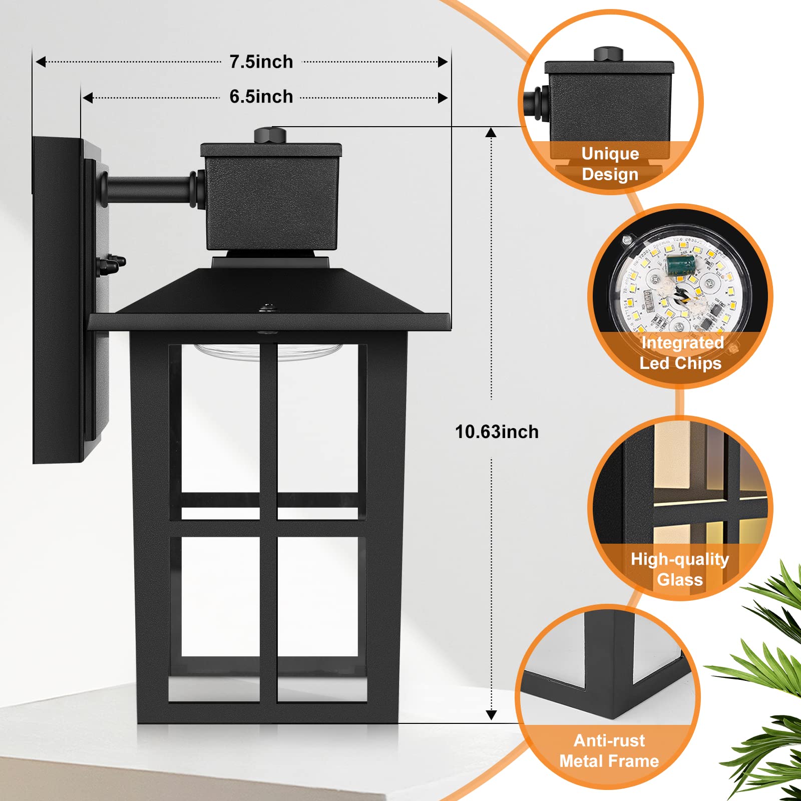Brightever Outdoor Wall Lantern, 10W LED Waterproof Sconce, 3000K/4000K/6500K, 800LM, Oil Rubbed Bronze, Model 080