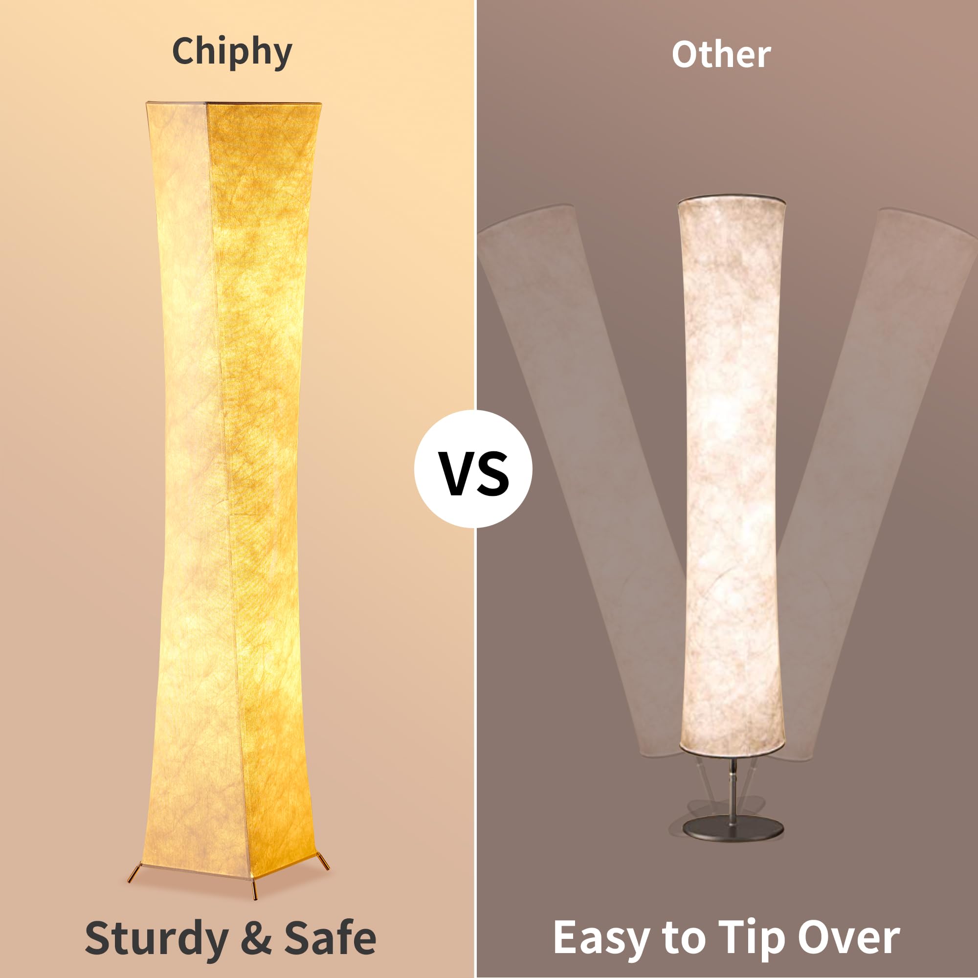 Chiphy Floor Lamp, Dimmable 64'' Tall Standing Lamp, 3 Levels Adjustable Brightness 12Wx2 Led Bulbs, Column Floor Light W/White